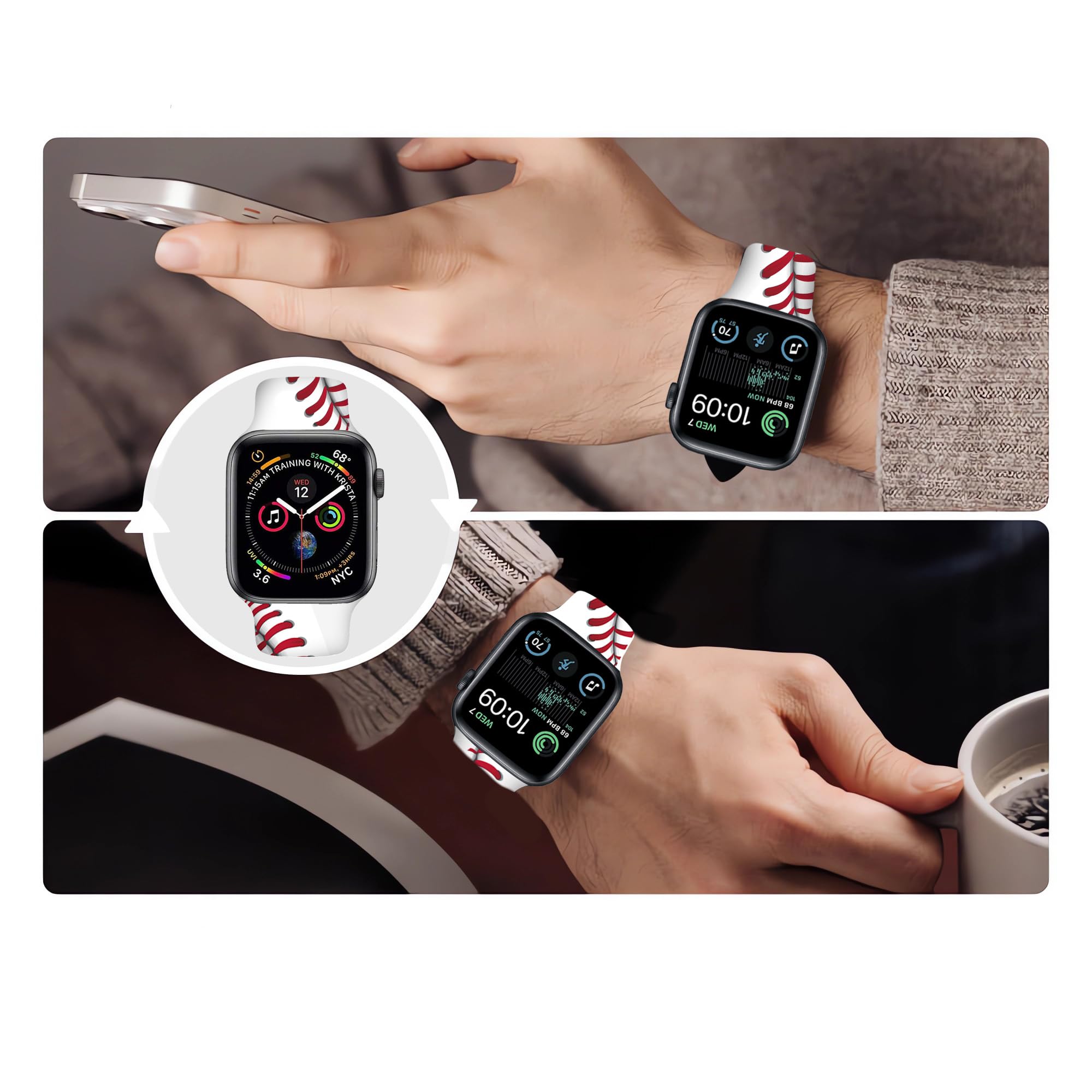 Bacdoilq Baseball Watch Band Red And White Sports Smartwatch Bands Compatible With Watch 38Mm 40Mm 41Mm Soft Silicone Strap Repl