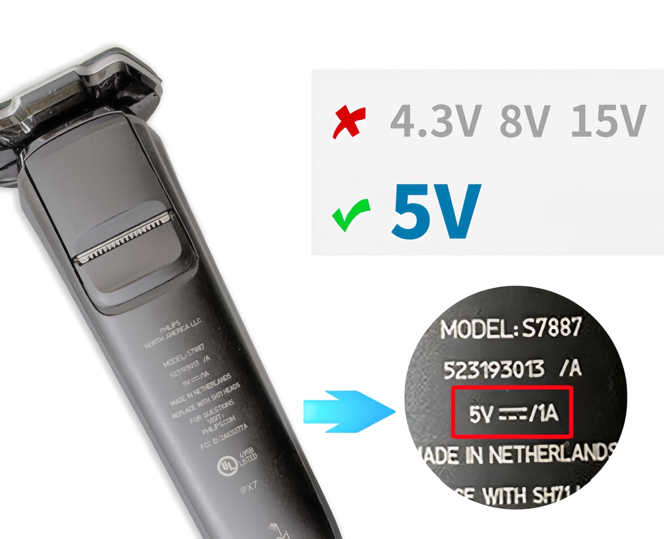 Qjin Usb Charging Cable For Philips Norelco S3243/91 S5880/81 S7887/82 X5006/85 S7885/85 S7886/84 Shaver Replacement Power Cord,