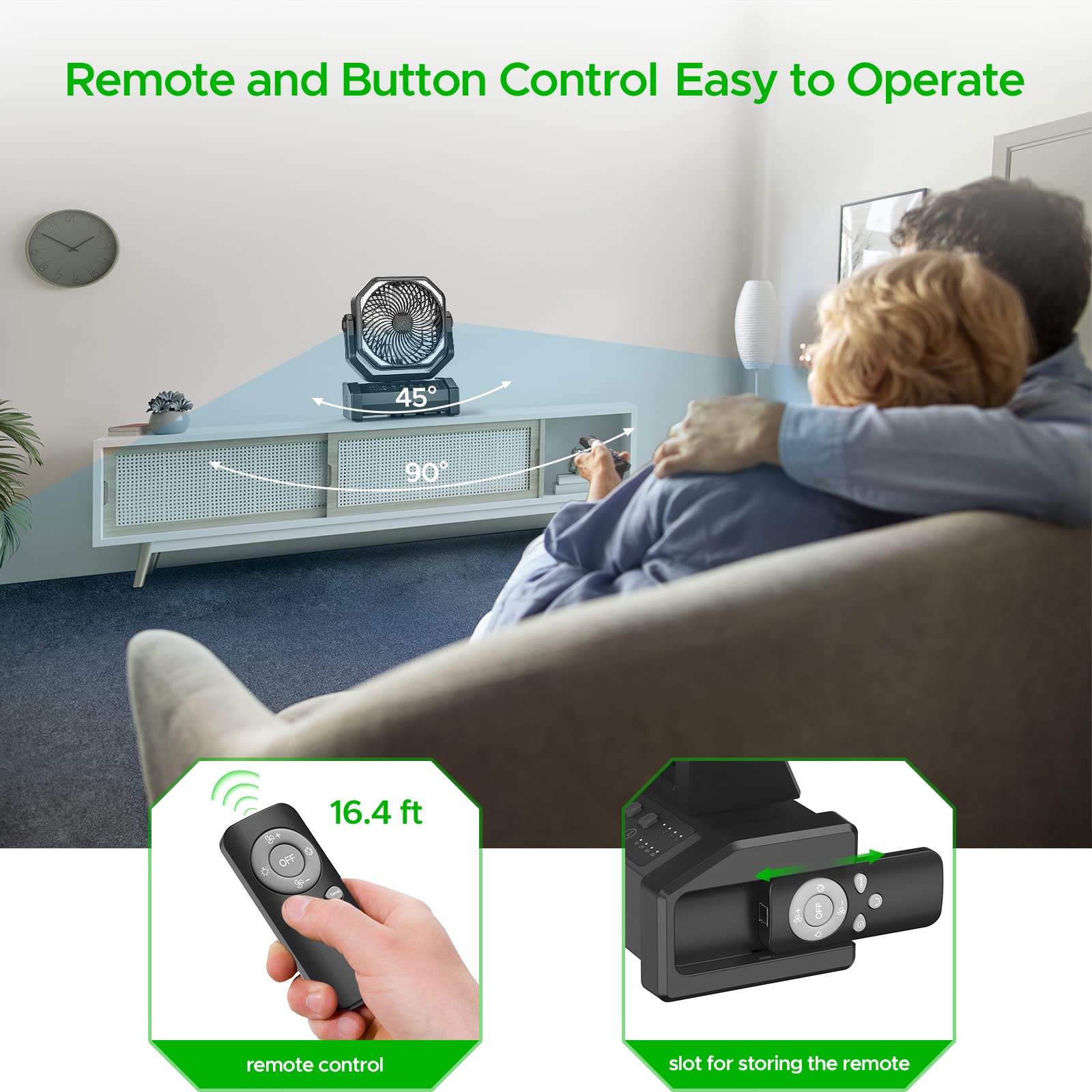 Rechargeable Camping Fan With Led Lantern, 20000Mah Auto Oscillating Battery Operated Desk Fan With Remote&Hook, 8    Portable F