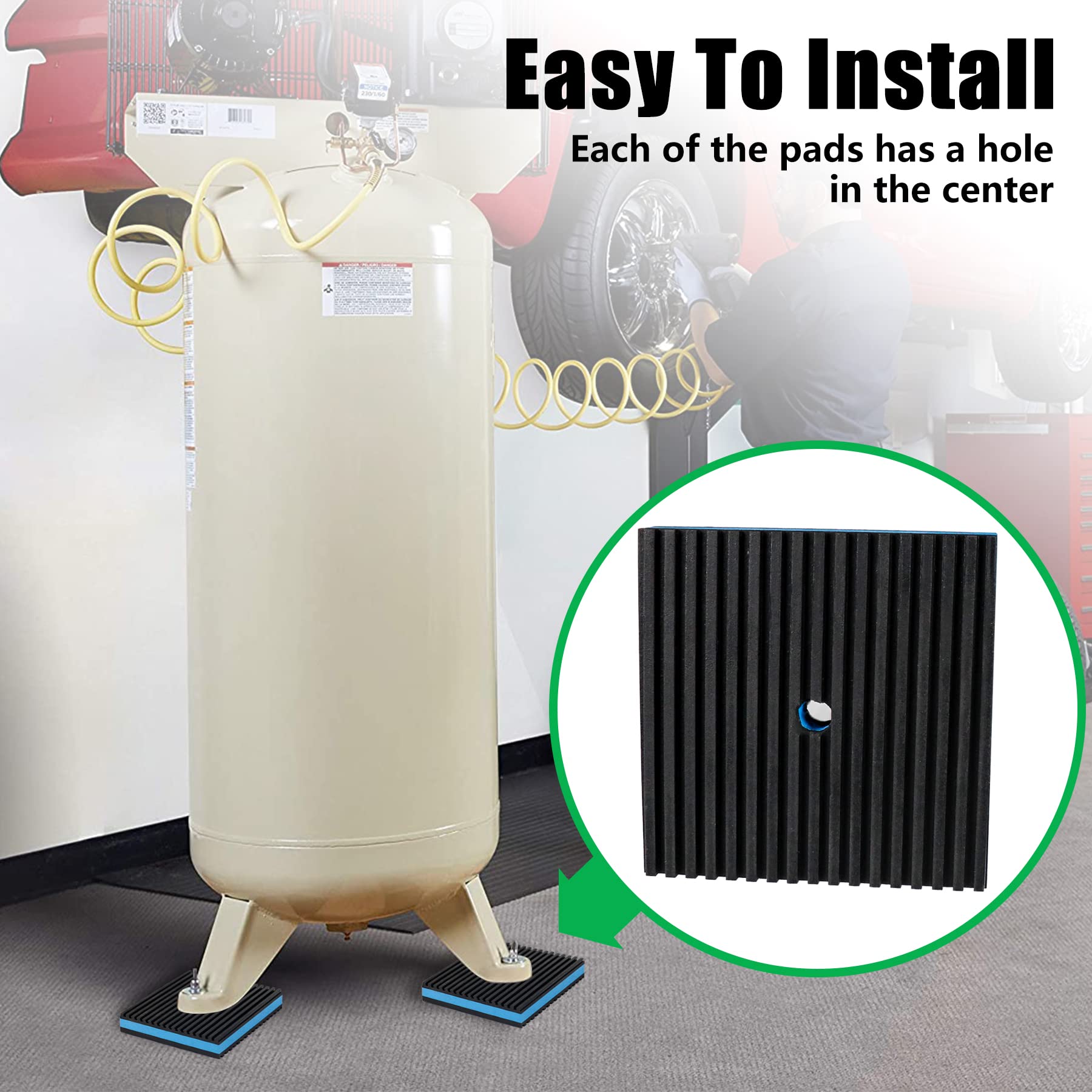 Forestchill Anti Vibration Pads, 4''    4''    7/8'' Heavy Duty Ribbed Rubber Anti Vibration Isolation Pads With Eva Center Laye