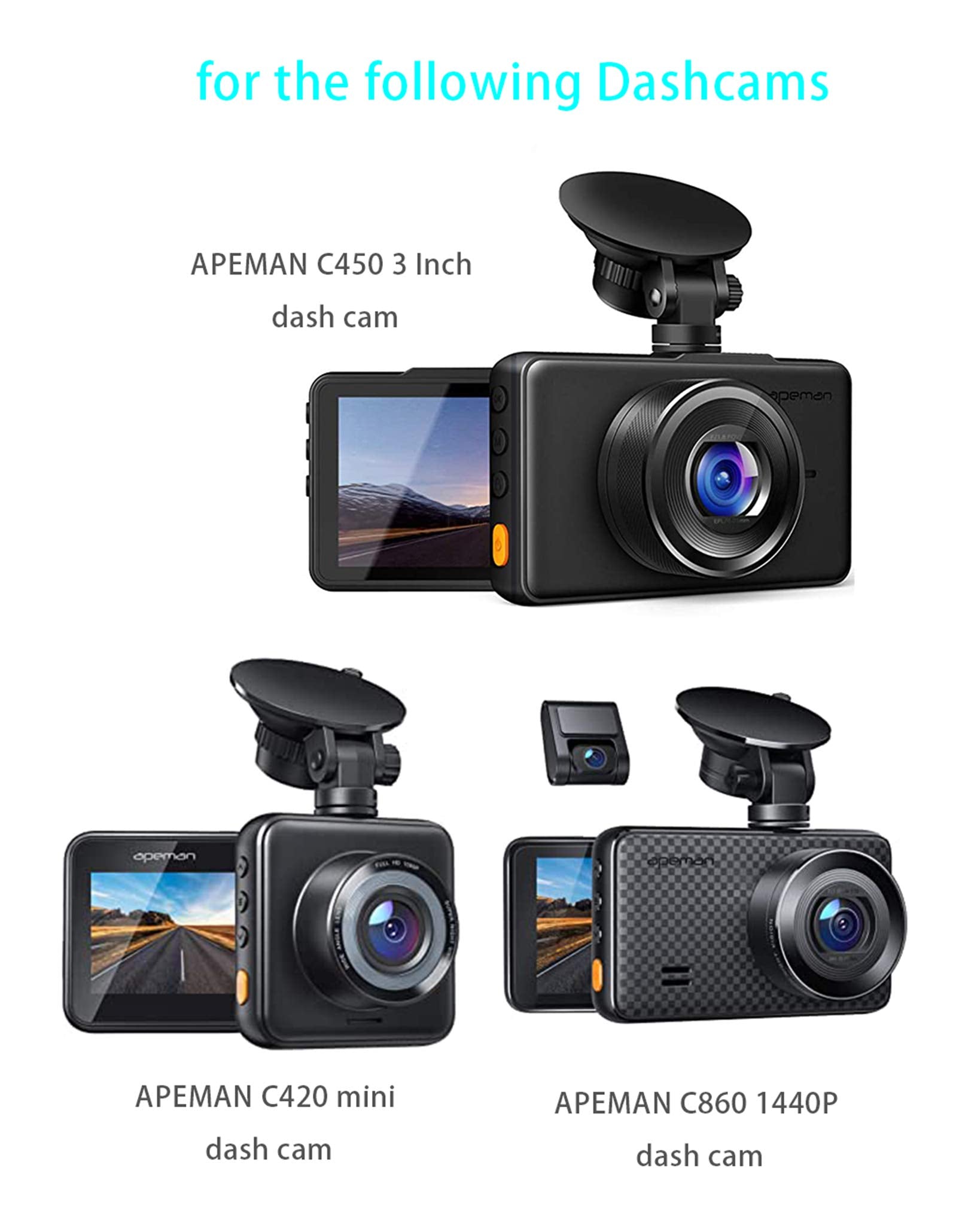 Glucrean Dash Cam Mount Compatible With Apeman Dashcam, Suction Mount Easy To Install And Use, Replacement Screen Mount Strong S