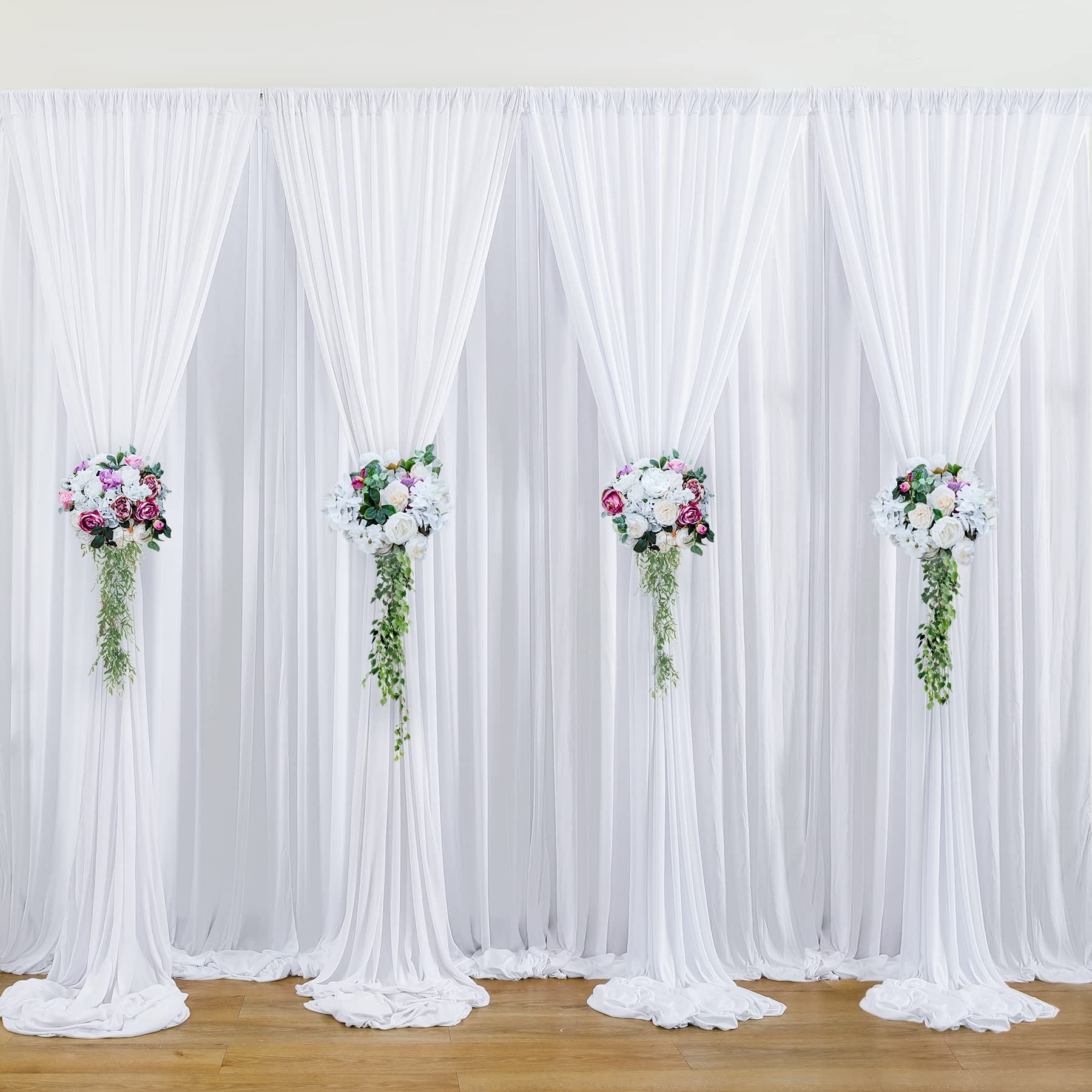 30 Ft X 10 Ft Wrinkle Free White Backdrop Curtain For Wedding Parties, Polyester Photo Backdrop Drapes For Baby Shower Birthday