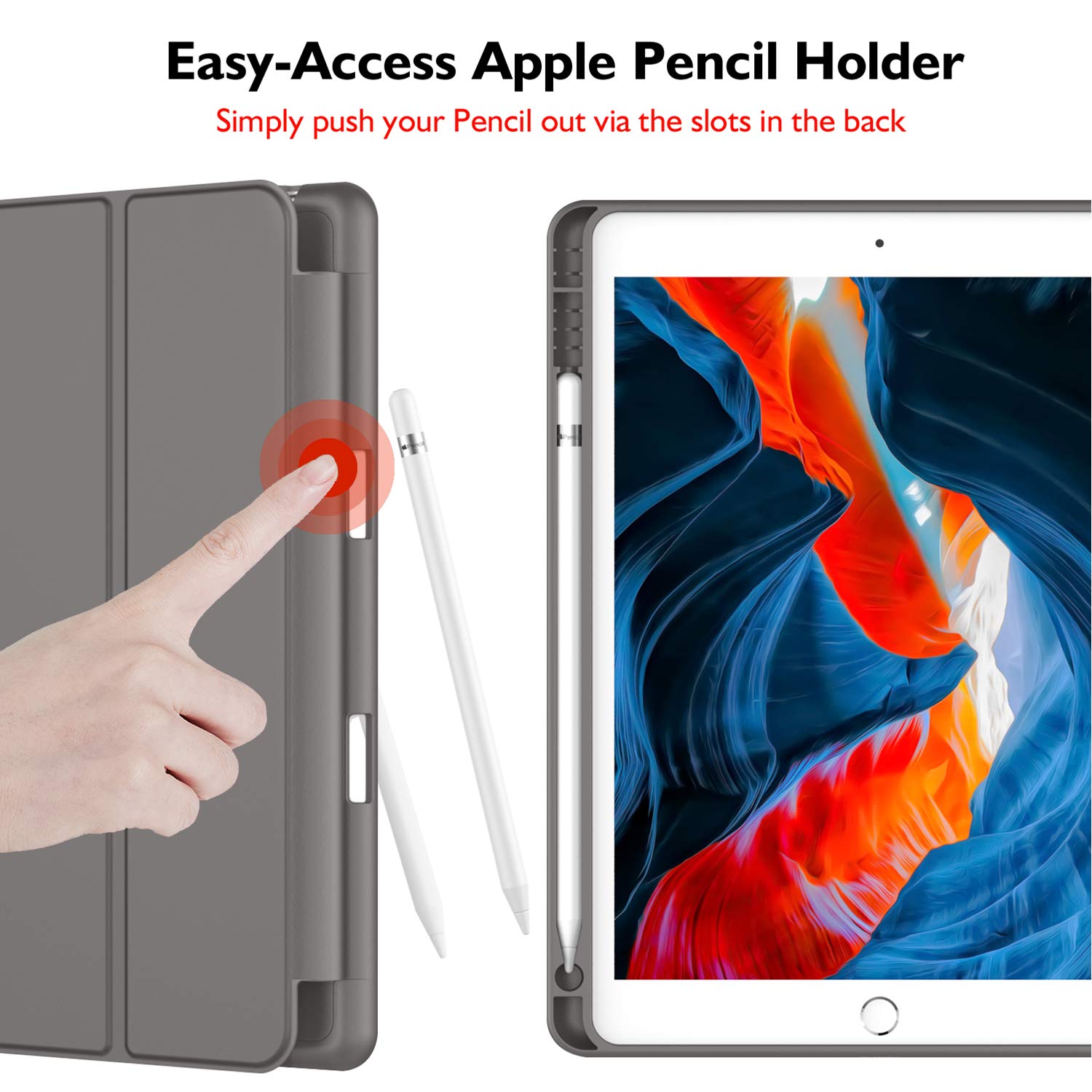 Imieet Ipad 9Th Generation Case 2021/Ipad 8Th Generation Case 2020 10.2 Inch With Pencil Holder, Ipad 7Th Gen 2019 Case With Soft Baby Skin Silicone Back, Auto Wake/Sleep Cover (Dark Gray)