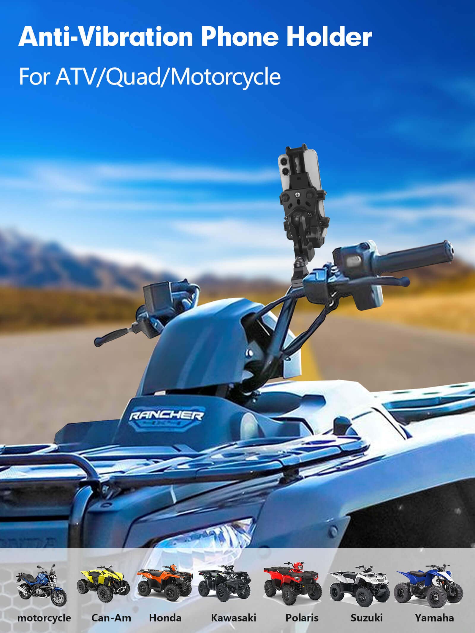 Zidiyoruo Motorcycle Atv Phone Holder, Aluminum Heavy Duty Phone Mount For Motorcycle Universal 7/8'' 9/8'' Handlebars, Fit For