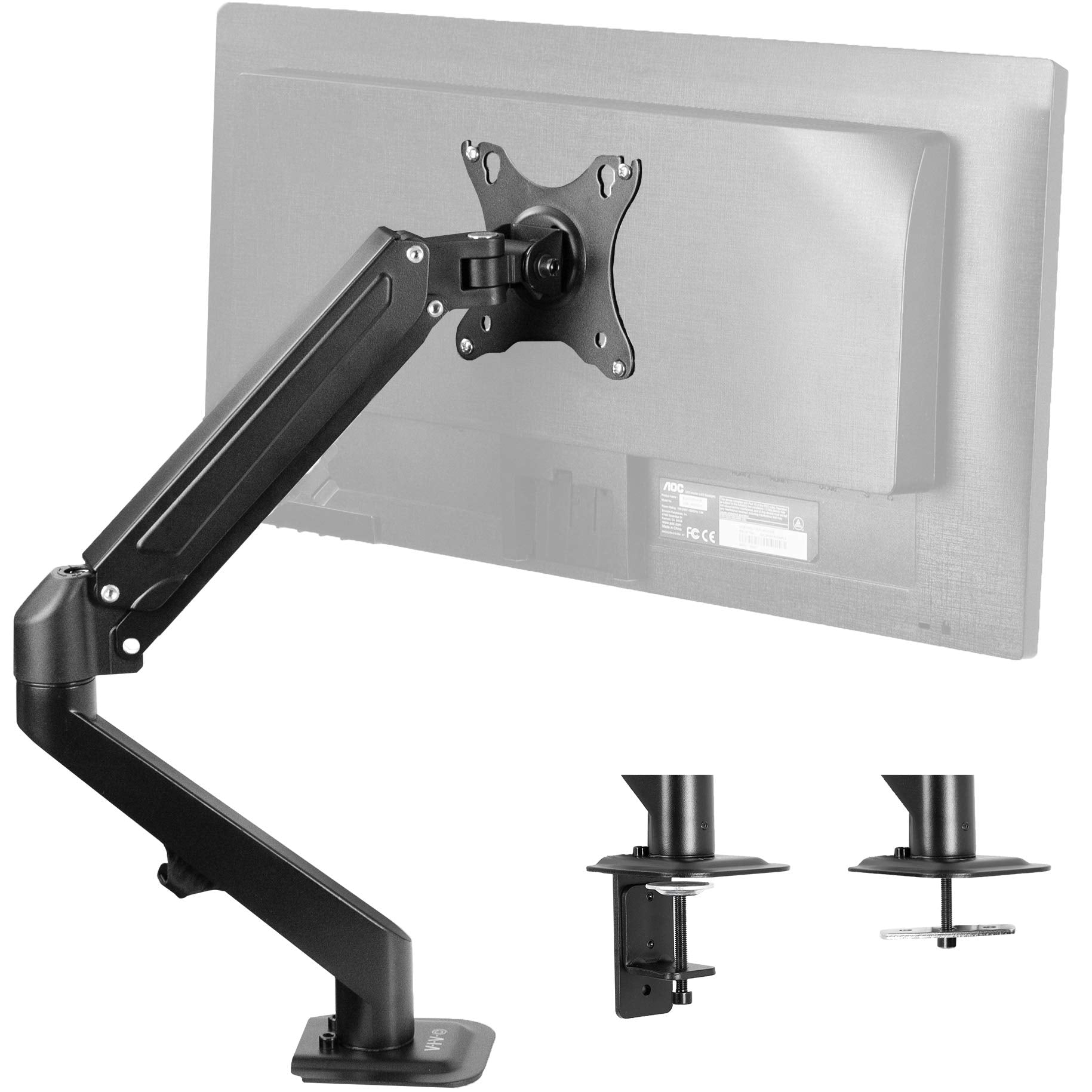 VIVO Articulating Single 17 to 27 inch Pneumatic Spring Arm Clamp on Desk Mount Stand, Fits 1 Monitor Screen with Max VESA 100x100, Black, STAND V101O