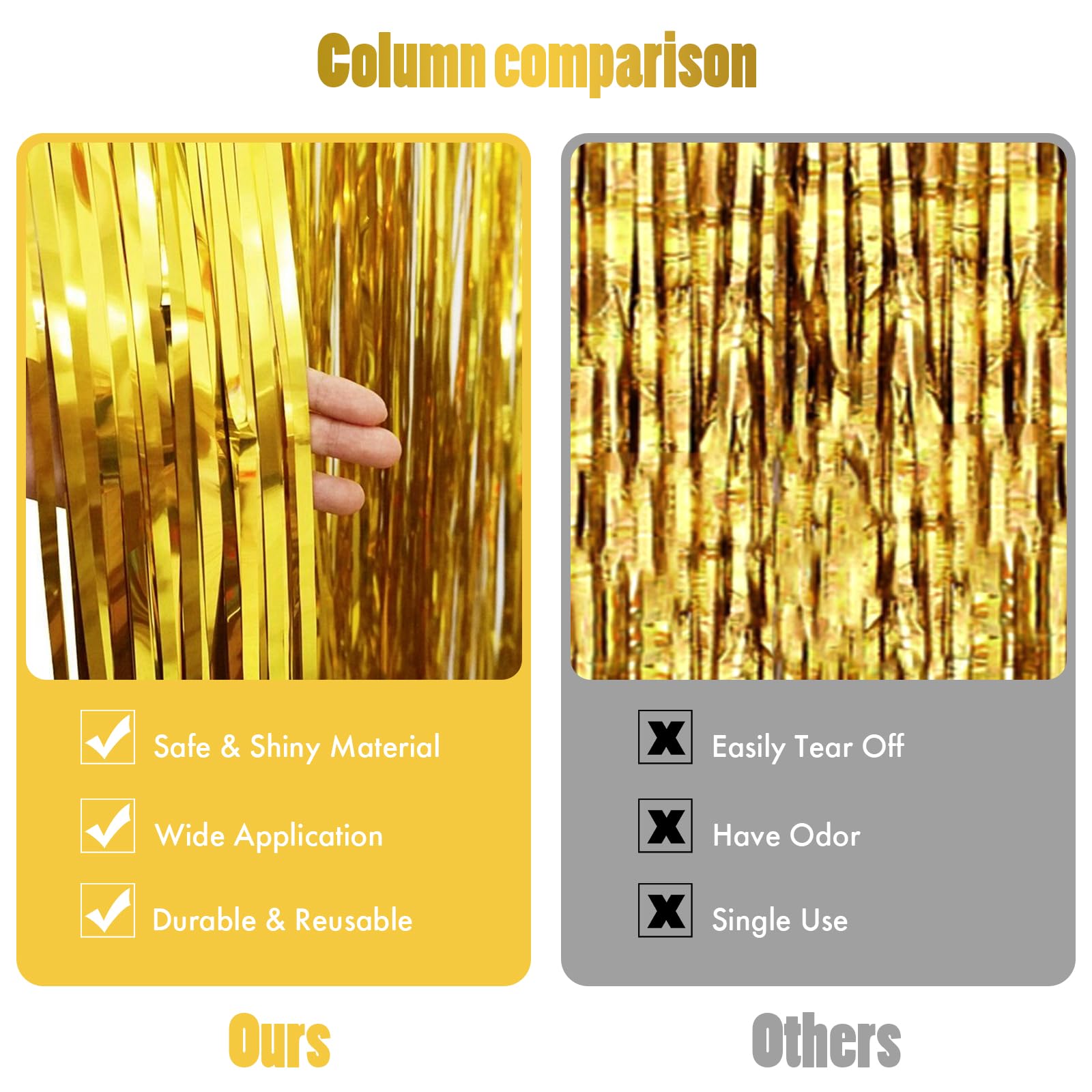 Canrevel 2 Pack 3.3X8.2 Feet Gold Foil Fringe Backdrop Curtains, Tinsel Streamers Birthday Party Decorations, Fringe Backdrop Fo
