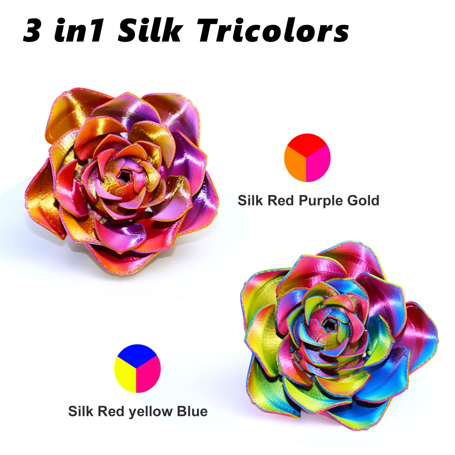 Lovoon 3D Tri Colors Pla Printer Filament 1.75Mm, Silk Pla Red Yellow Blue, 3D Printing Filament +/ 0.02Mm, Most 3D Printer And