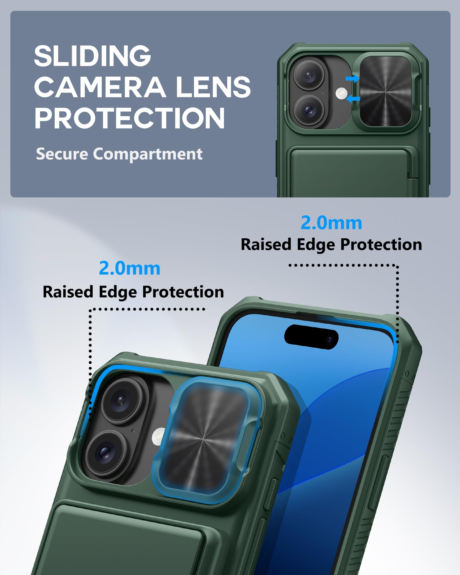 Atatoo For Iphone 16 Wallet Case With Card Holder (Store 3 5 Cards) [Rfid Blocking] & Sliding Camera Cover, Military Grade Prote