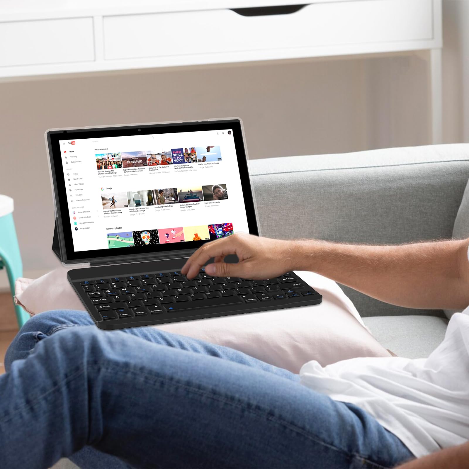 Tablet 2 In 1 6Gb+64Gb Tablet, 10 Inch Android 13 Tablet Set, Tablets With Keyboard Case Mouse Stylus Screen Flim, Ddr4 5G Wi Fi