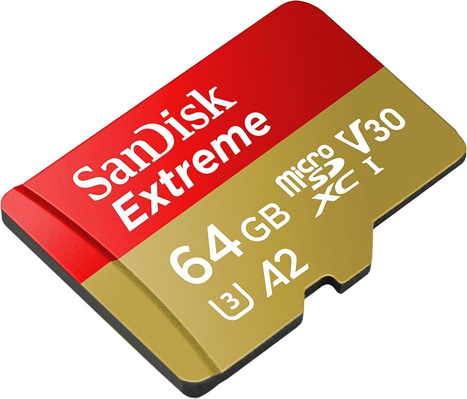 Sandisk 64Gb Extreme Microsdxc Uhs I Memory Card With Adapter   Up To 160Mb/S, C10, U3, V30, 4K, A2, Micro Sd   Sdsqxa2 064G Gn6