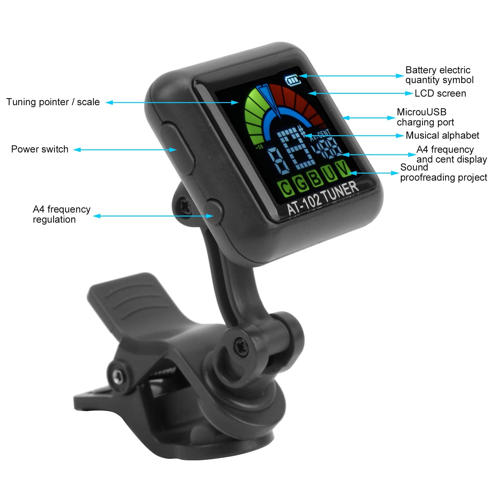 Guitar Tuner, Violin Tuner Aroma Guitar Clip On Tuner Usb Rechargeable Built In Battery Violin Ukulele Tuner At 102 With Color S