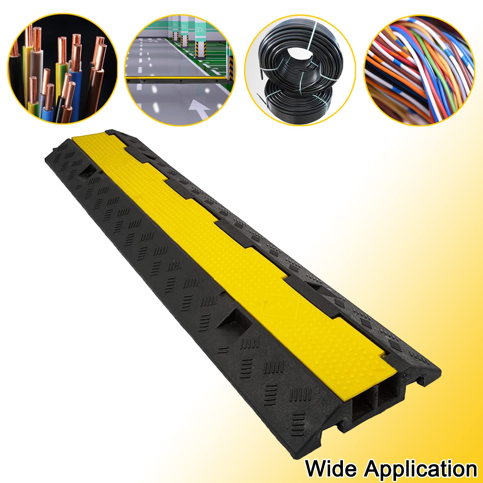 Cxrcy Cable Ramp 3 Pack 2 Channel 11000Lbs Axle Capacity Floor Cord Cable Protector, Rubber Speed Bumps Hose Protector Ramps For