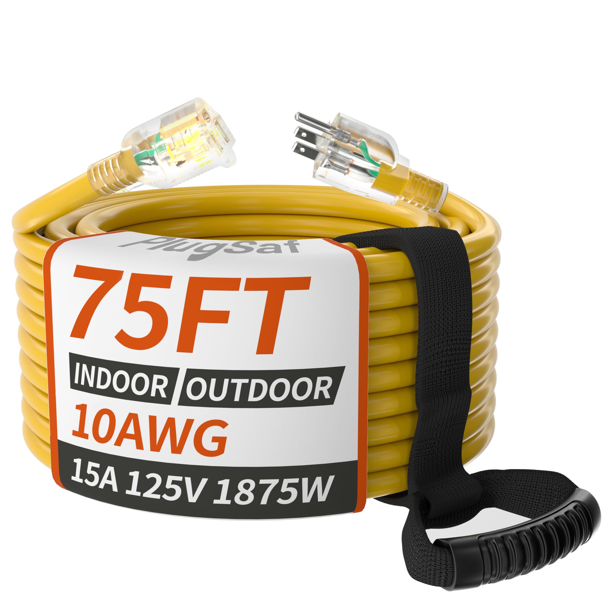 75Ft 10/3 Gauge Outdoor Extension Cord Waterproof With Lighted Indicator,10 Gauge Sjtw Heavy Duty 15Amp 1875W,3 Prong Cords Flex