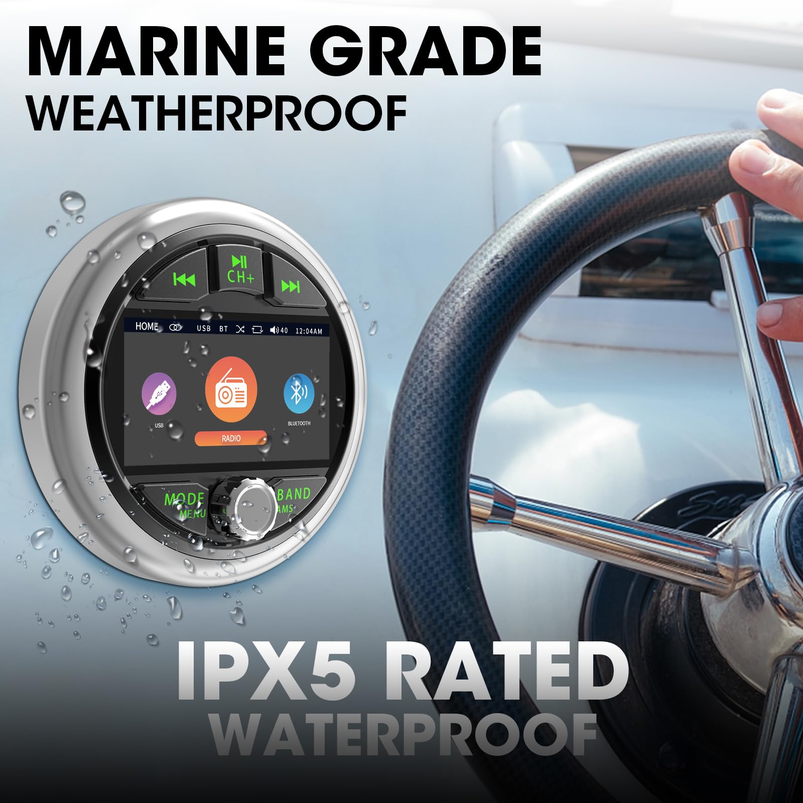 Bluetooth Marine Gauge Stereo System: Waterproof Boat Am Fm Radio Receiver   3 Inch Lcd Display Digital Multimedia Mp5 Player Us