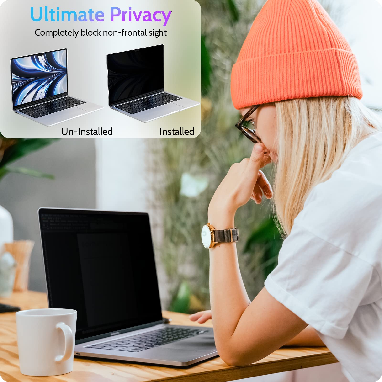 Peslv Magnetic Privacy Screen Compatible With Macbook Air 13.6 Inch (2022 2024, M2, M3), Removable Matte Anti Glare Blue Light P