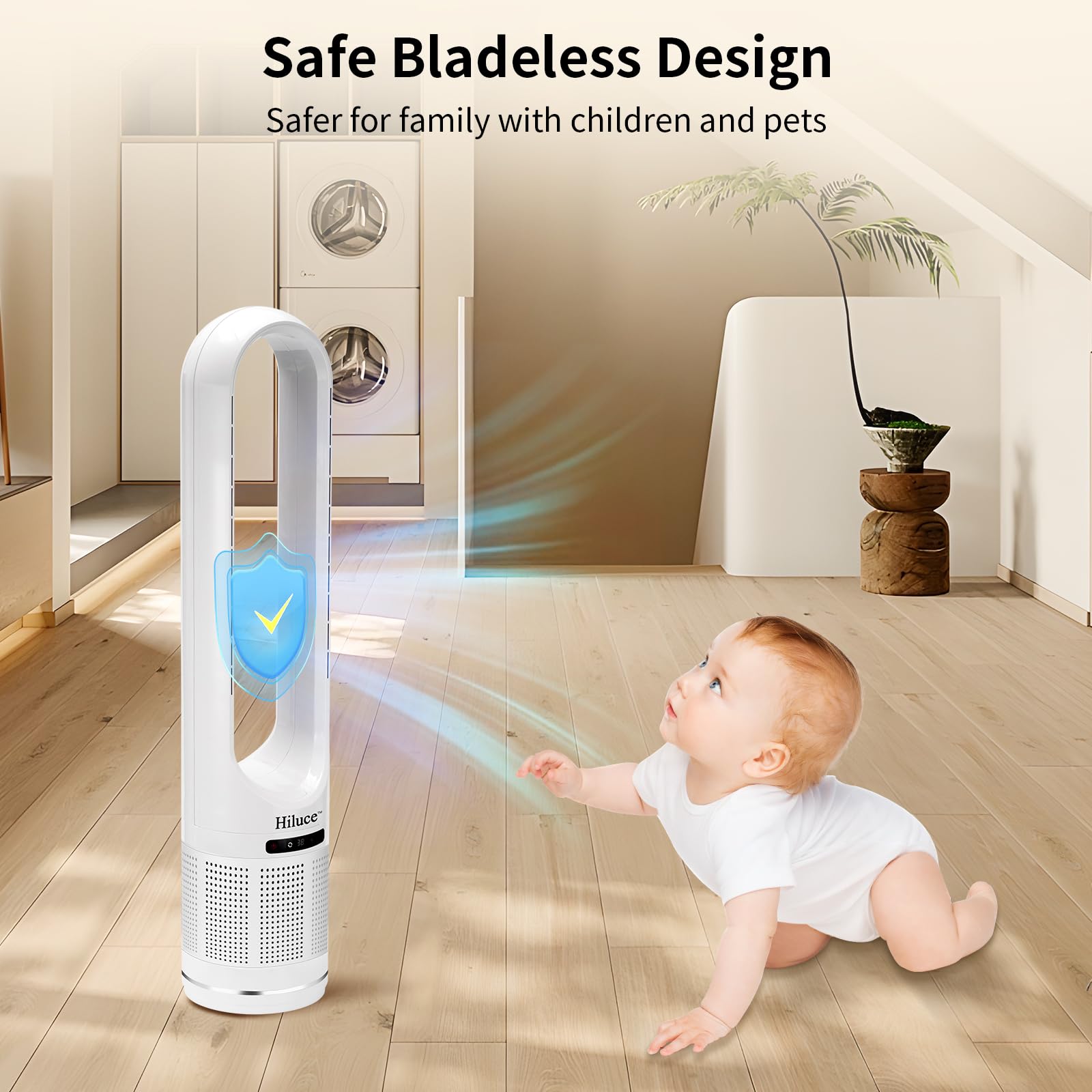 Hiluce Fan And Heater Combo,3 In 1 Bladeless Fan With Remote,Space Heater Fan,Hepa Filter,Tip Over Switch,26Ft/S Quiet Tower Fan