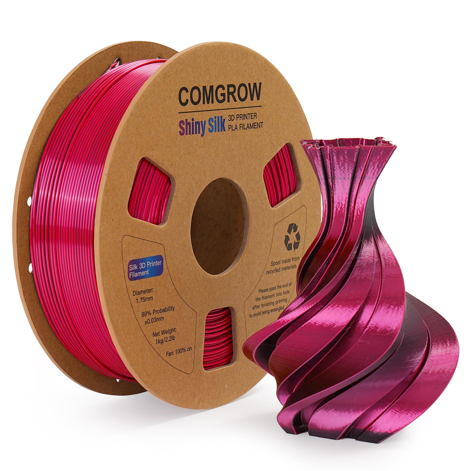 Comgrow Silk Pla 3D Printer Filament, Dual Color 2 In 1 Black And Red, 3D Printing Pla Filament 1.75Mm, Dimensional Accuracy +/ 