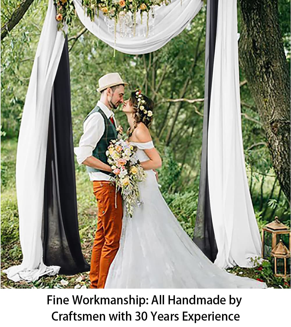 Shinybeauty Wedding Arch Draping Fabric Black & White 2 Panels 29'' X19Ft Long Chiffon Drapes Wedding Archway Sheer Fabric Drape