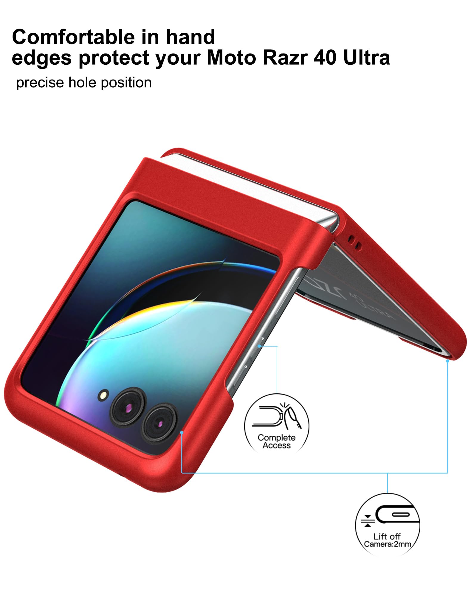 Foluu Slim Fit Case For Motorola Razr Plus 2023 Moto Razr+ 2023 Red | With 1 Pack, Soft Inner Tpu, Screen Protector, 1 Pack Fron