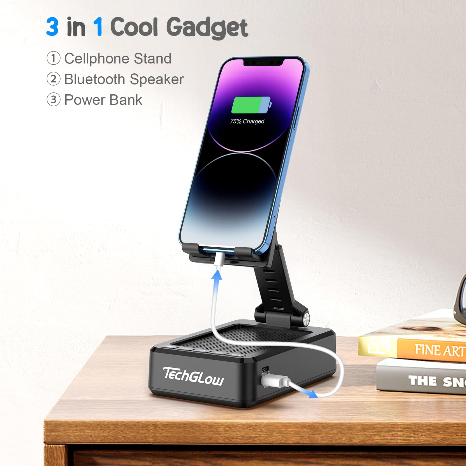 Techglow Gifts For Men Women Foldable Cellphone Stand With Bluetooth Speaker And Power Bank Birthday Gift Idea For Mom Dad Cool