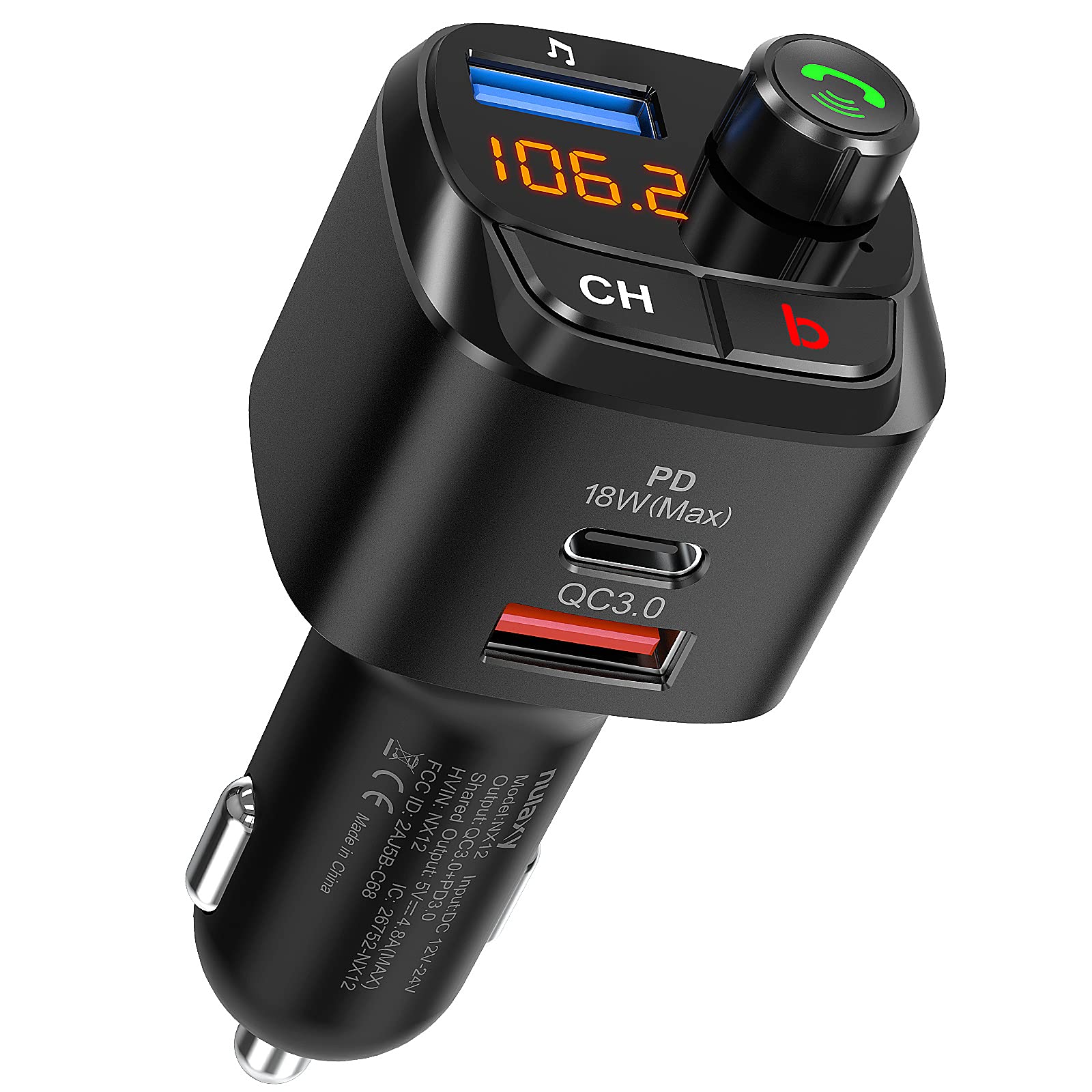 Nulaxy Bluetooth 5.0 Fm Transmitter For Car, Qc3.0 & Usb C Pd 18W Wireless Bluetooth Radio Adapter Music Player Car Kit With Bass Booster, Hands Free Calls Nx12