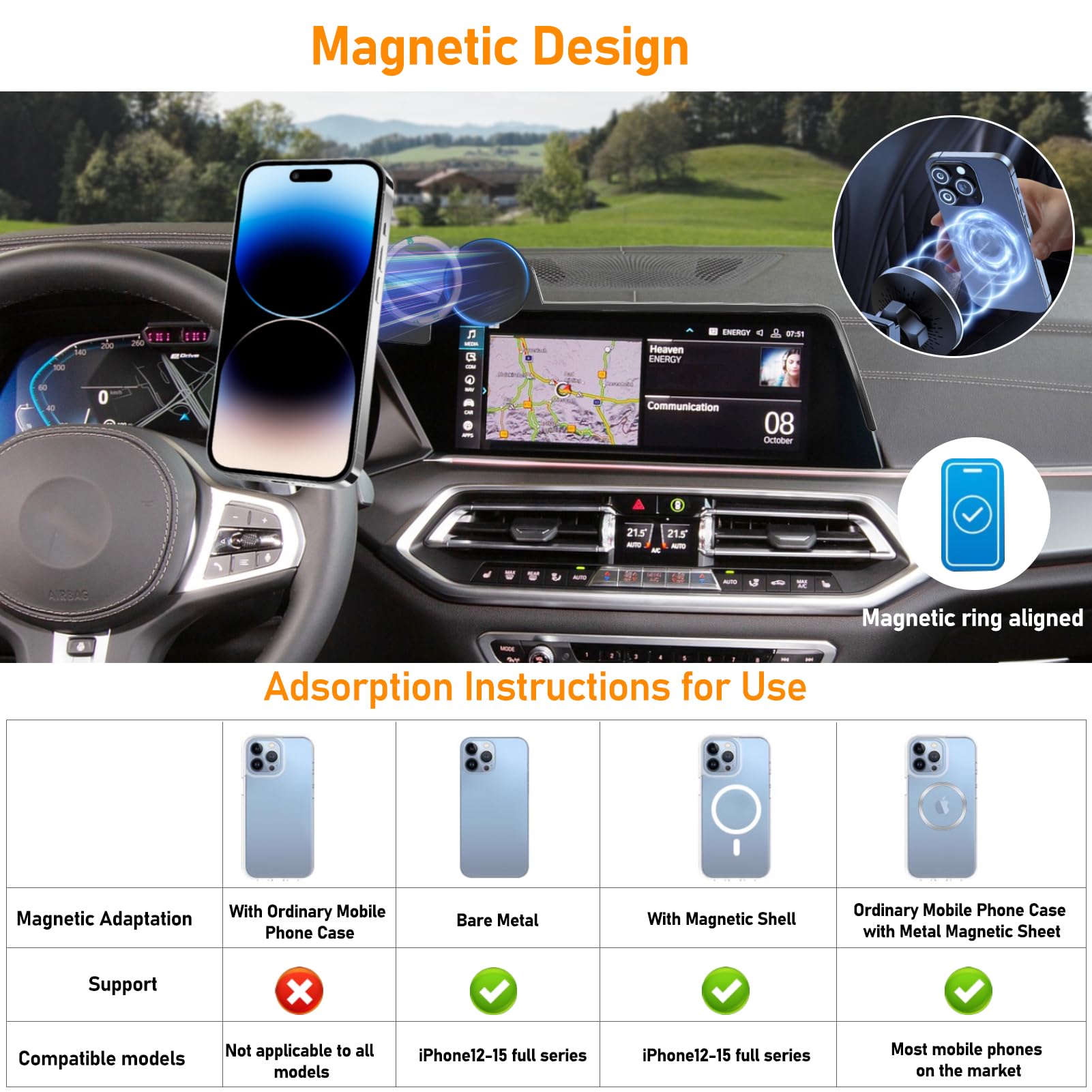 Apeser Compatible With Bmw X5 Phone Mount Holder 2019-2023/X6 2020-2023/X7 2019-2022,G05/G06/G07 Magnetic Cell Phone Holder Moun