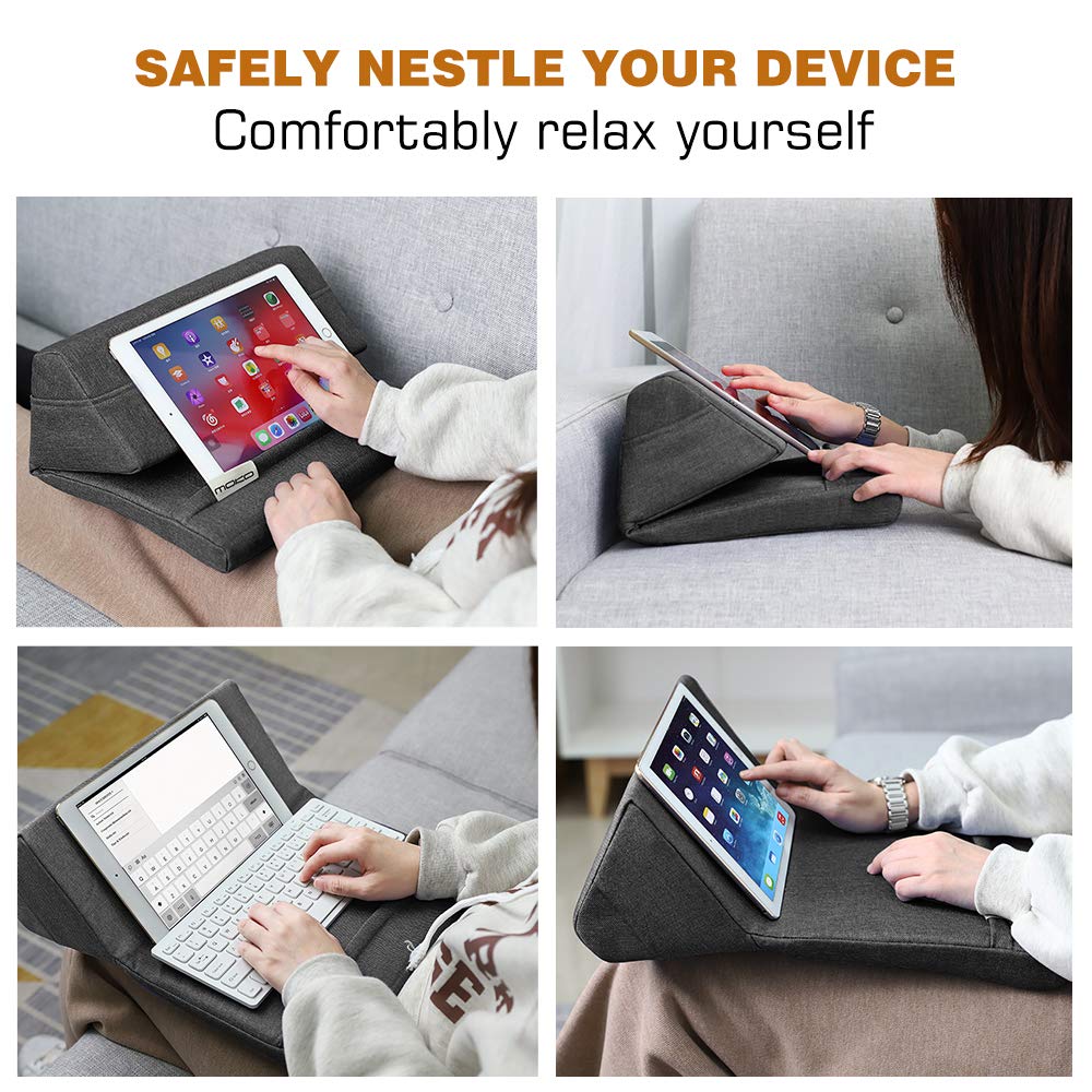 MoKo Tablet Pillow Stand, Soft Bed Pillow Holder Xmas Gift for up to 11' Pad, Compatible with iPad 10th,iPad Pro 11, New iPad Air 4/3, iPad Pro 11/10.5/9.7, Mini 5 4, Galaxy Tab S6/ S7 11', Space Gray