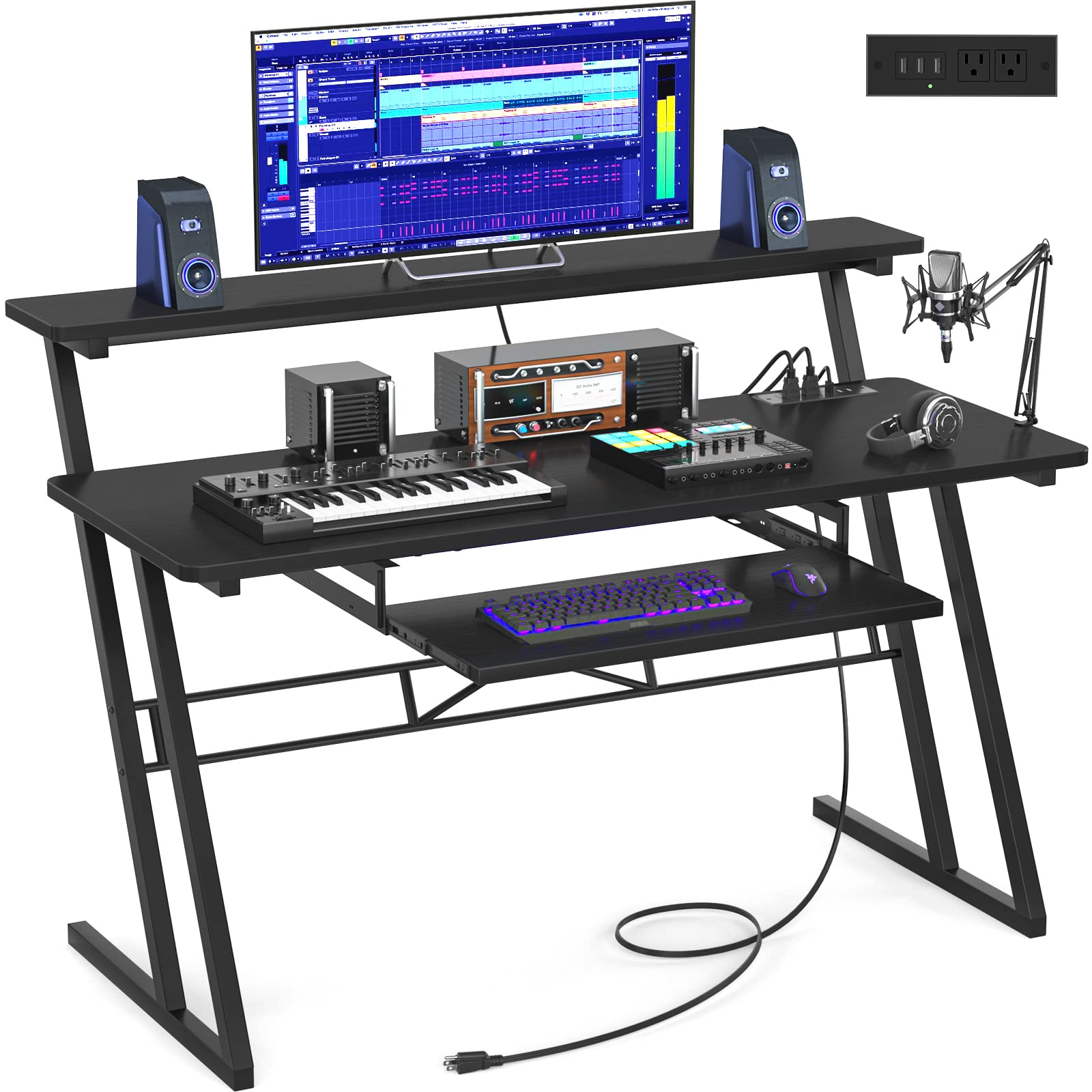 Armocity 47'' Music Studio Desk With Power Outlet, Studio Desk For Music Production, Recording Studio Desk For Producer, Studio 
