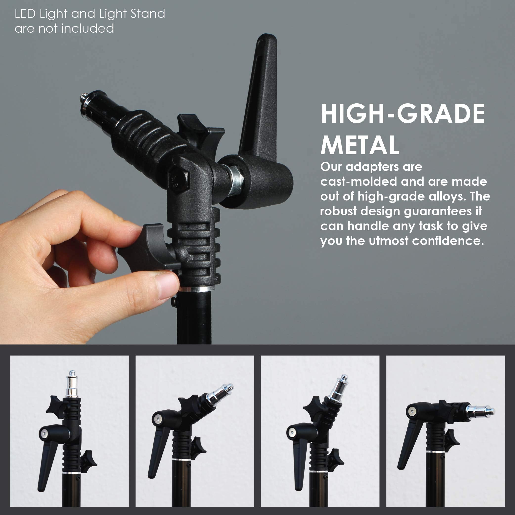 Kamerar 180 Adjustable Multi Angle Light Stand Adapter With Led Panel Mount, 1/4    And 3/8'' Threaded Screw On ?    Stud, Angle