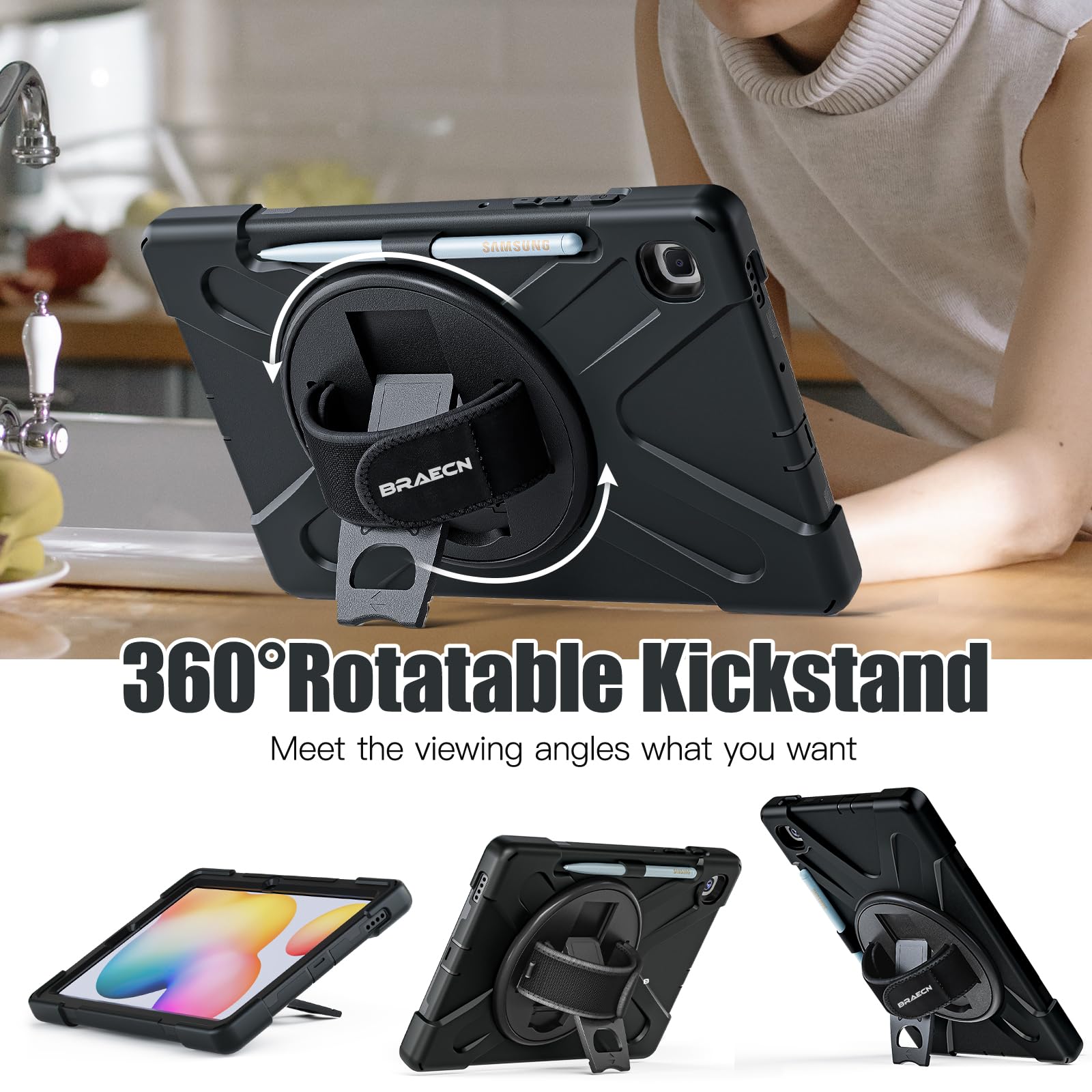 Braecnstock For Samsung Galaxy Tab S6 Lite Case 10.4 Inch 2024/2022/2020 (Sm P620/P610/P619) Shockproof Rugged Protective Galaxy