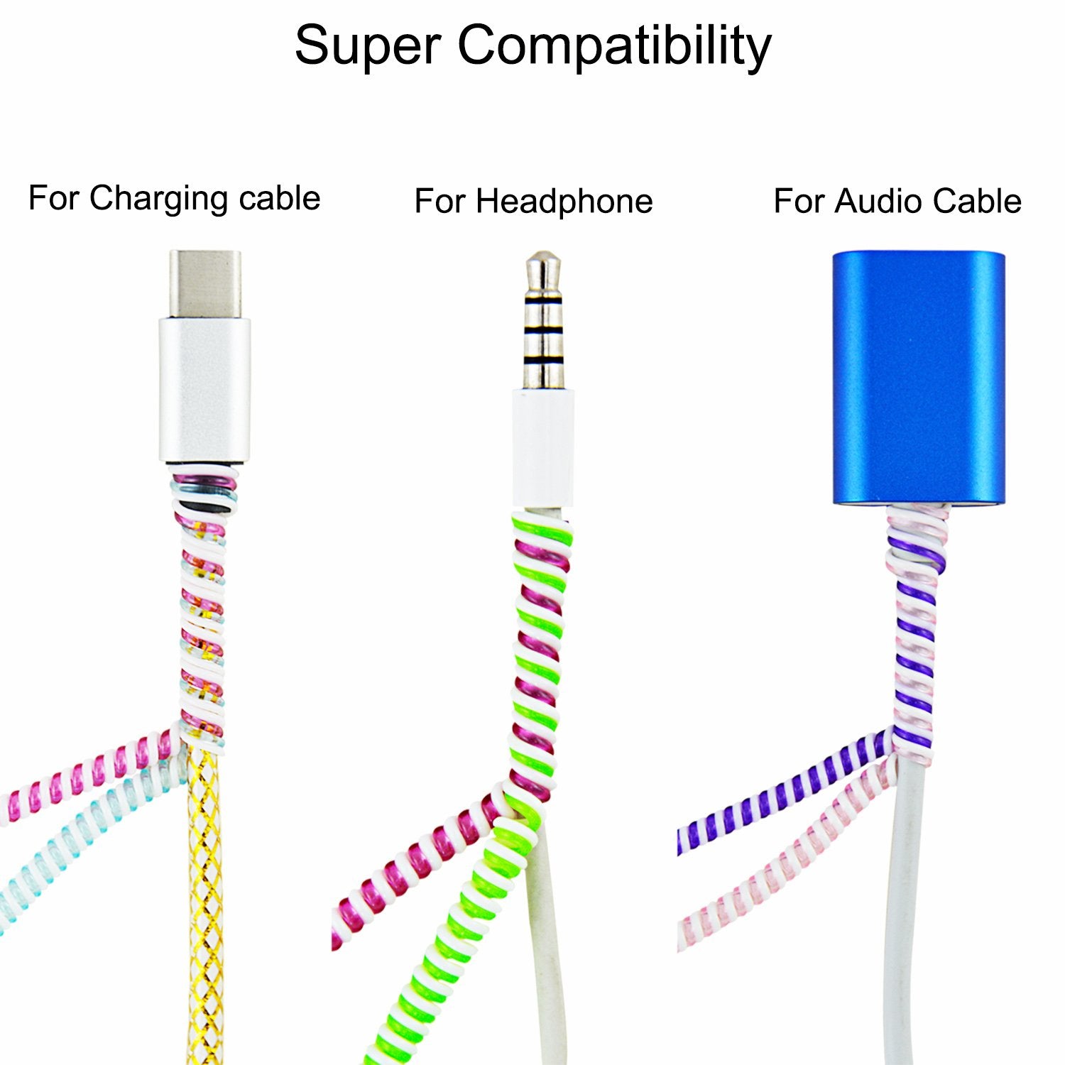 Rancco Cable Protector/Wire Repair/Pets Chew Cable Protector/Headphone Saver, 8 Pc Spiral Cable Strain Relief Cable Wrap Tube Ch