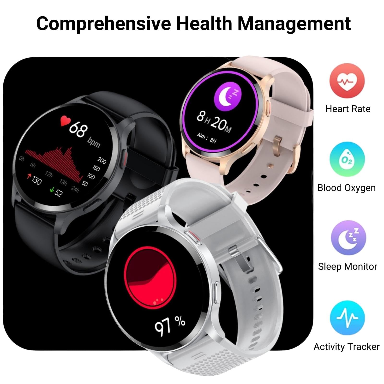 Hoaiyo Smart Watches For Women Men (Call Receive/Dial), 1.5 Smartwatch With Call/Text/Heart Rate/Sleep/Calories Counter Game, Ip