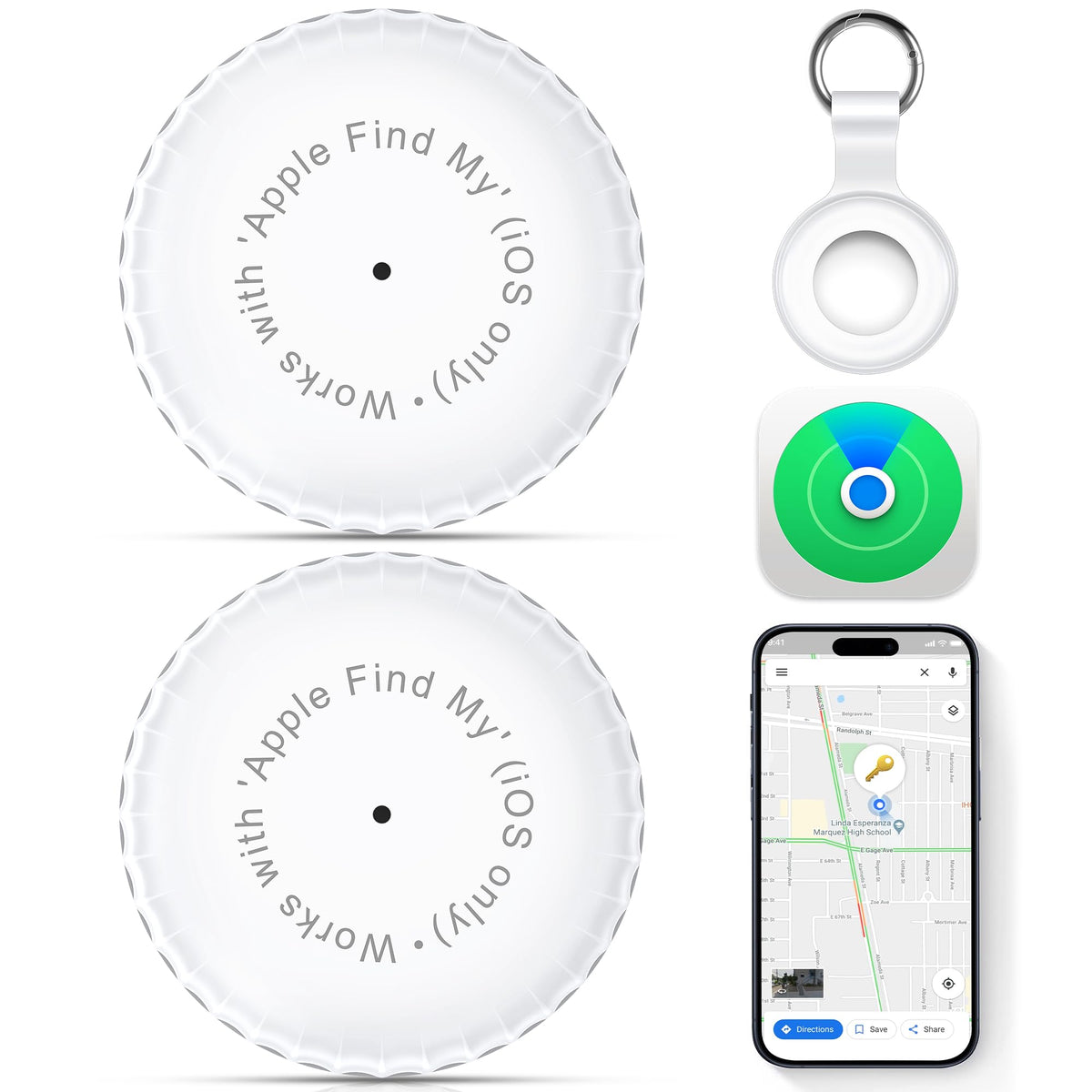 2 Pack,Key Finder,Bluetooth Gps Items Tracker With Holder & Keychains,Ipx8 Waterproof Locator & Works With 'Apple Find My'(Ios O
