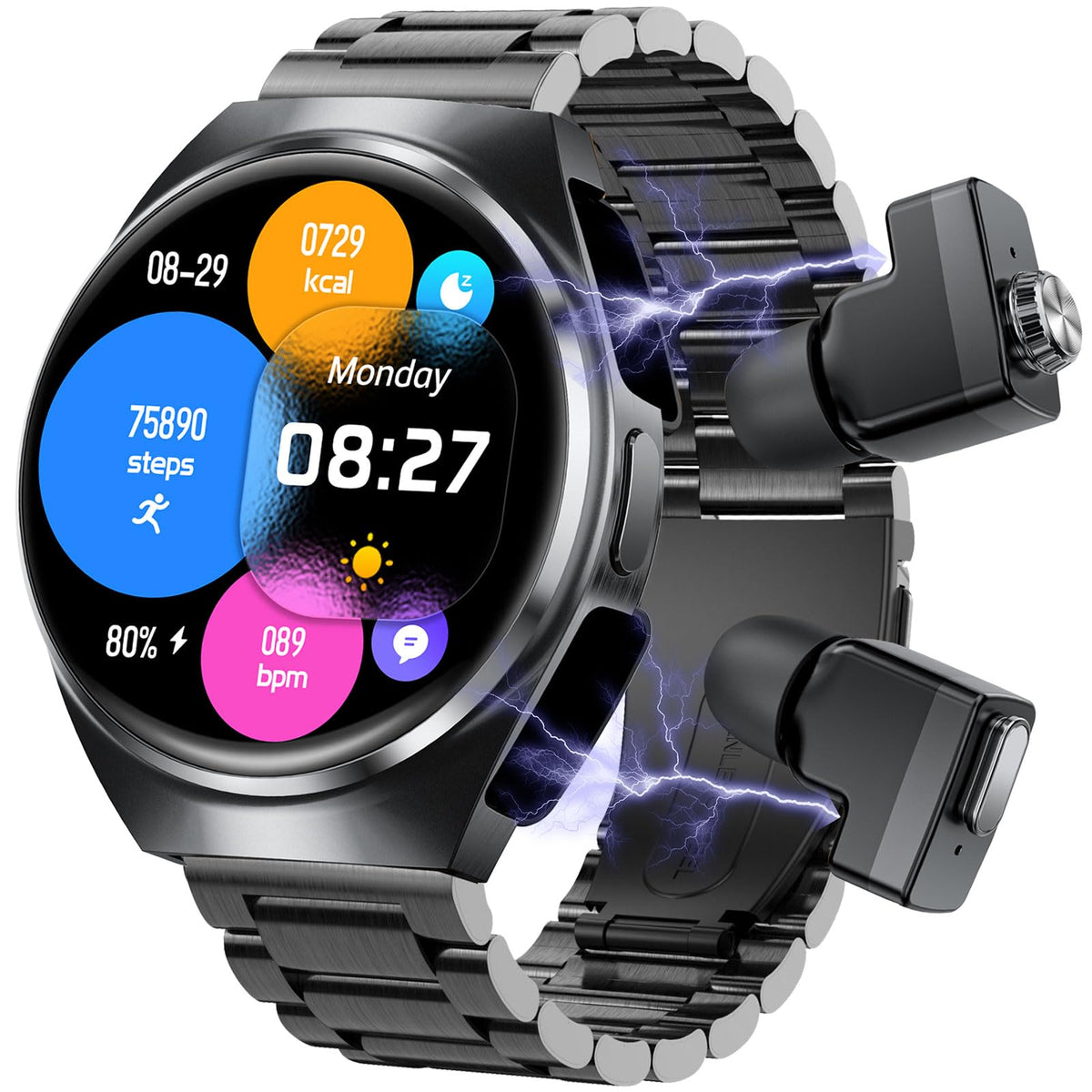 Paazomu Smart Watch With Wireless Earbuds, Bluetooth Call Watches For Men 1.53 '' Steel Material Ultra-Thin Body 9D Sound Effect