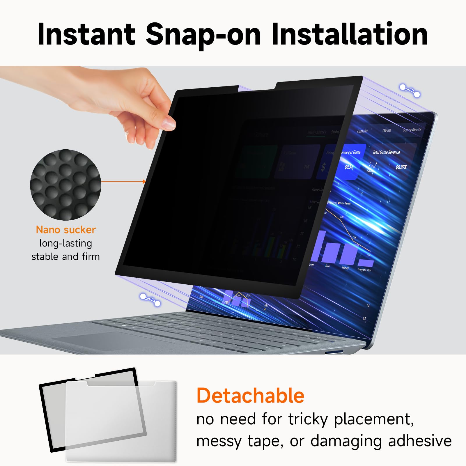 Upgrade Privacy Screen For Microsoft Surface Pro 9/8/X  13Inch, Fully Removable Anti Glare Blue Light Filter, Anti Spy Screen Pr