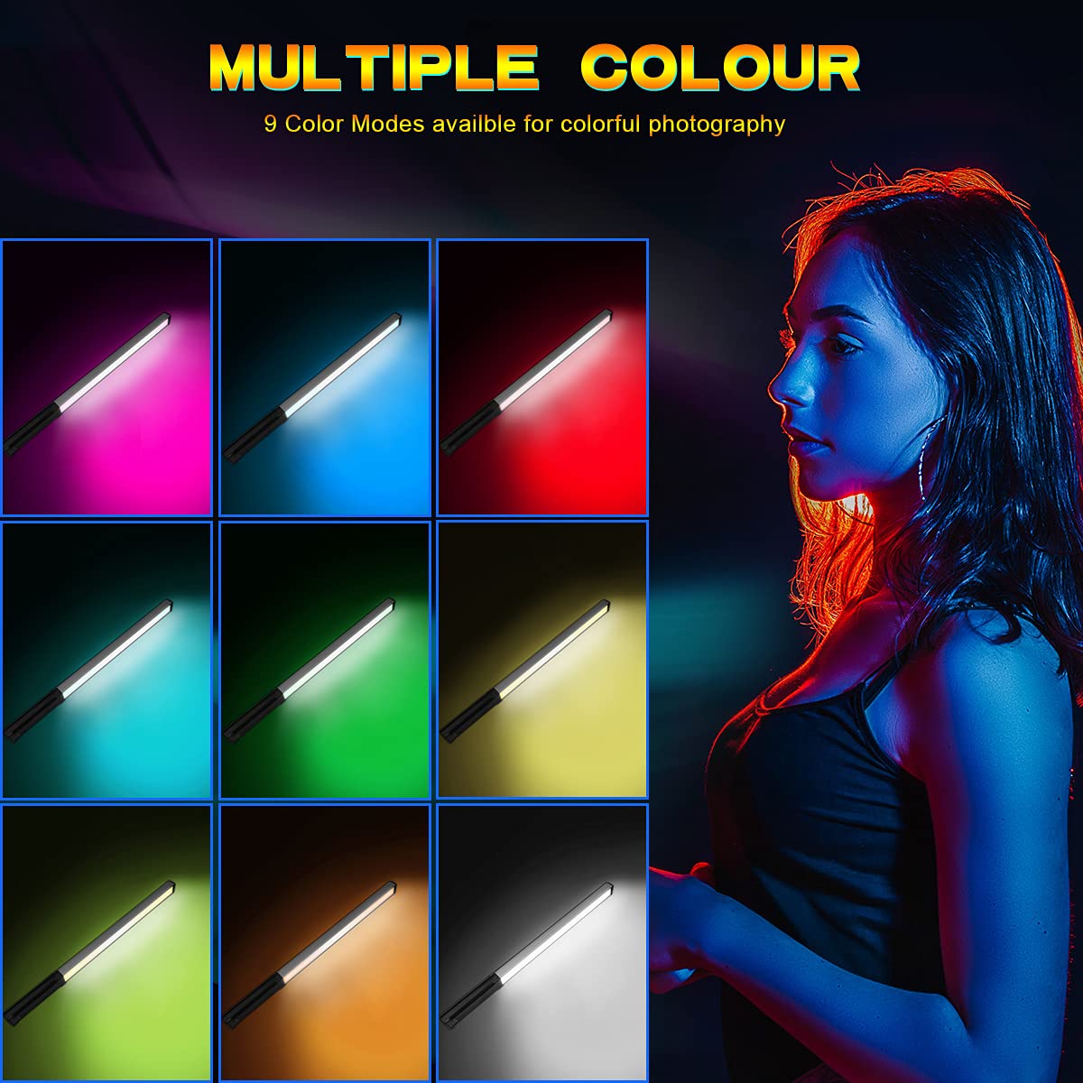 Hagibis Rgb Handheld Photography Light Led Video Light Wand 9 Colors,With Built In Rechargable Battery And Remote Control,1000 L