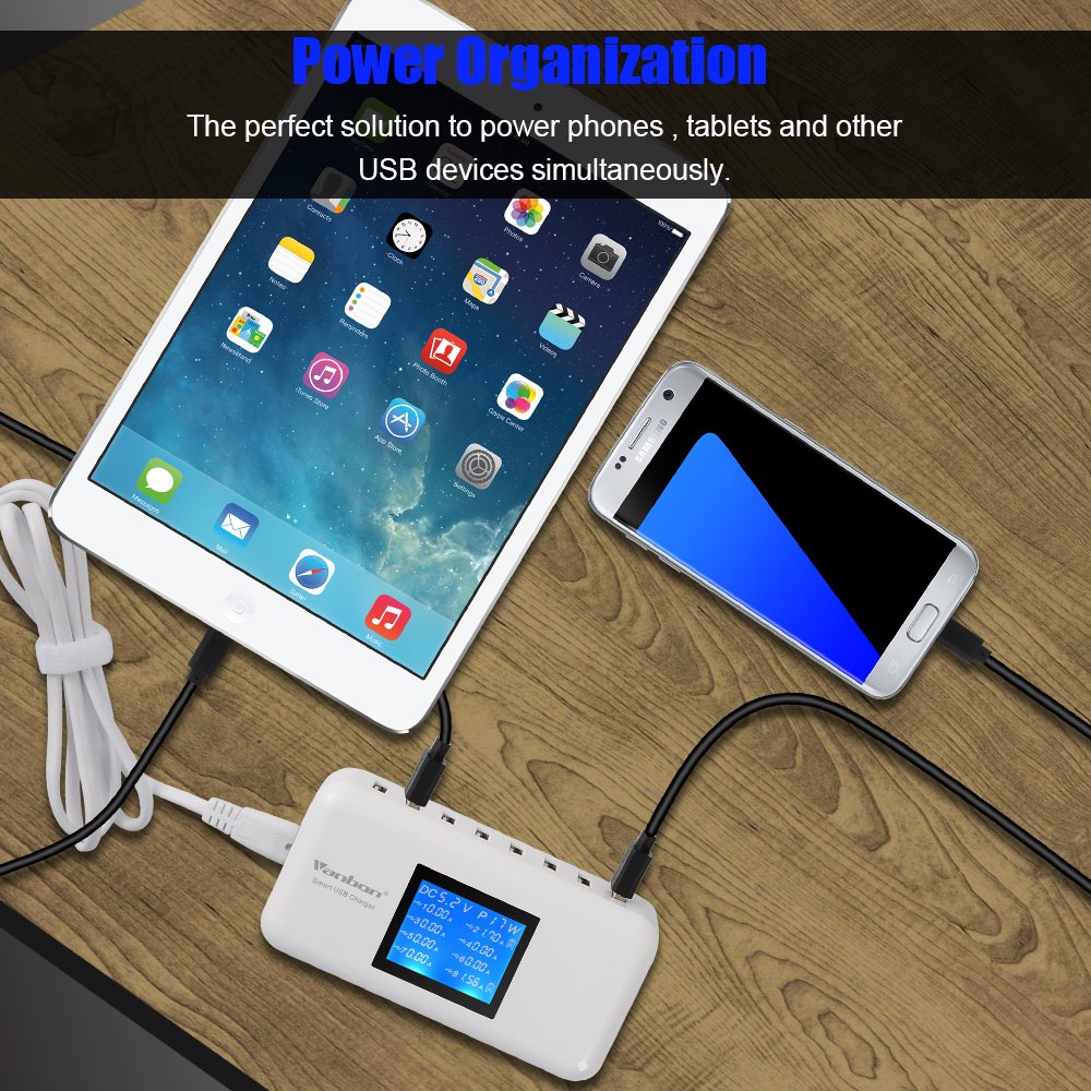 60W/12A 8 Port Desktop Charging Station Multiple Usb, Multi Port Travel Fast Wall Charger Hub With Lcd For Smart Phones, Tablet