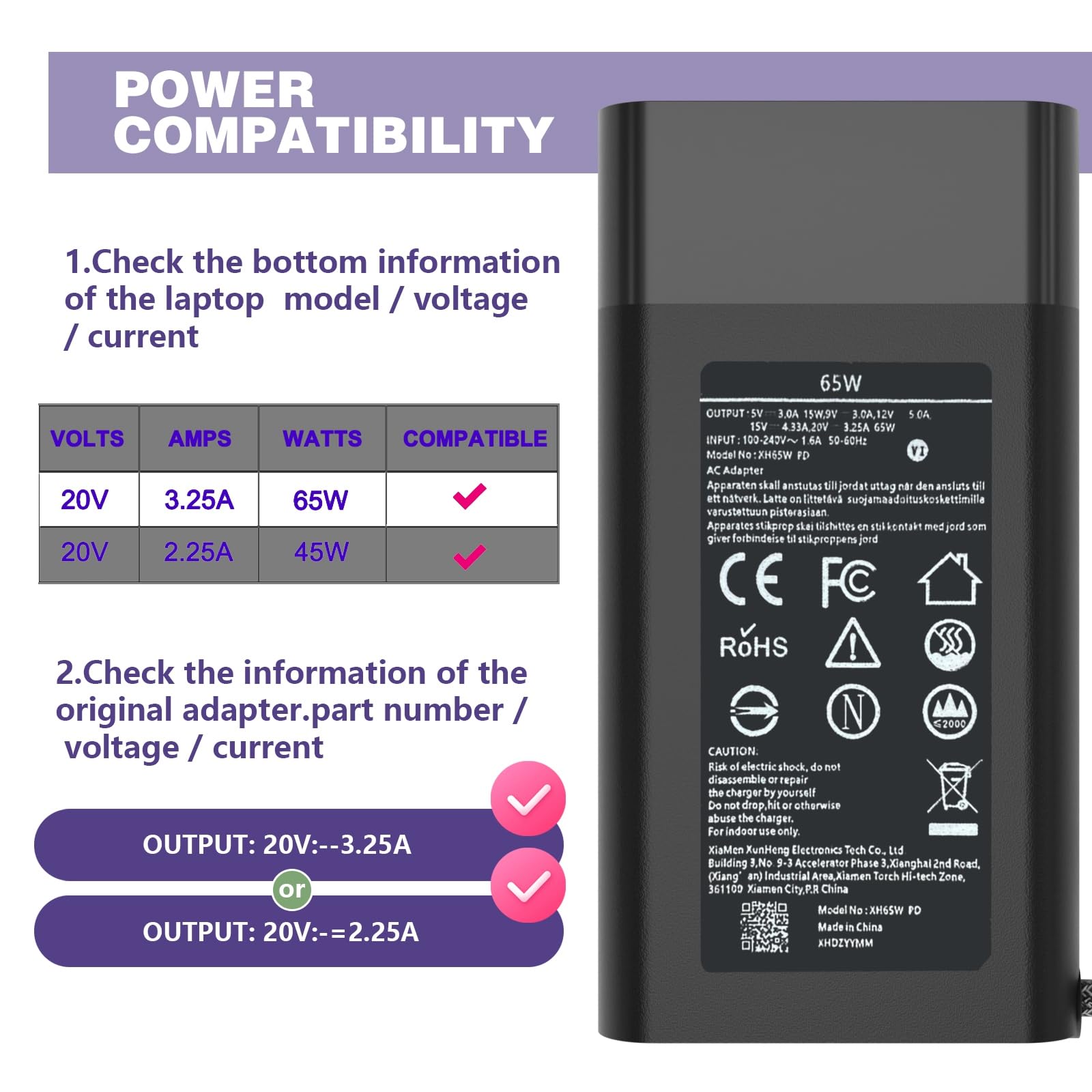 New Slim 65W Usb C Laptop Charger   For Hp/Dell/Lenovo Laptop Charger Usb C Type C Chromebook,Universal Computer Ac Power Adapte