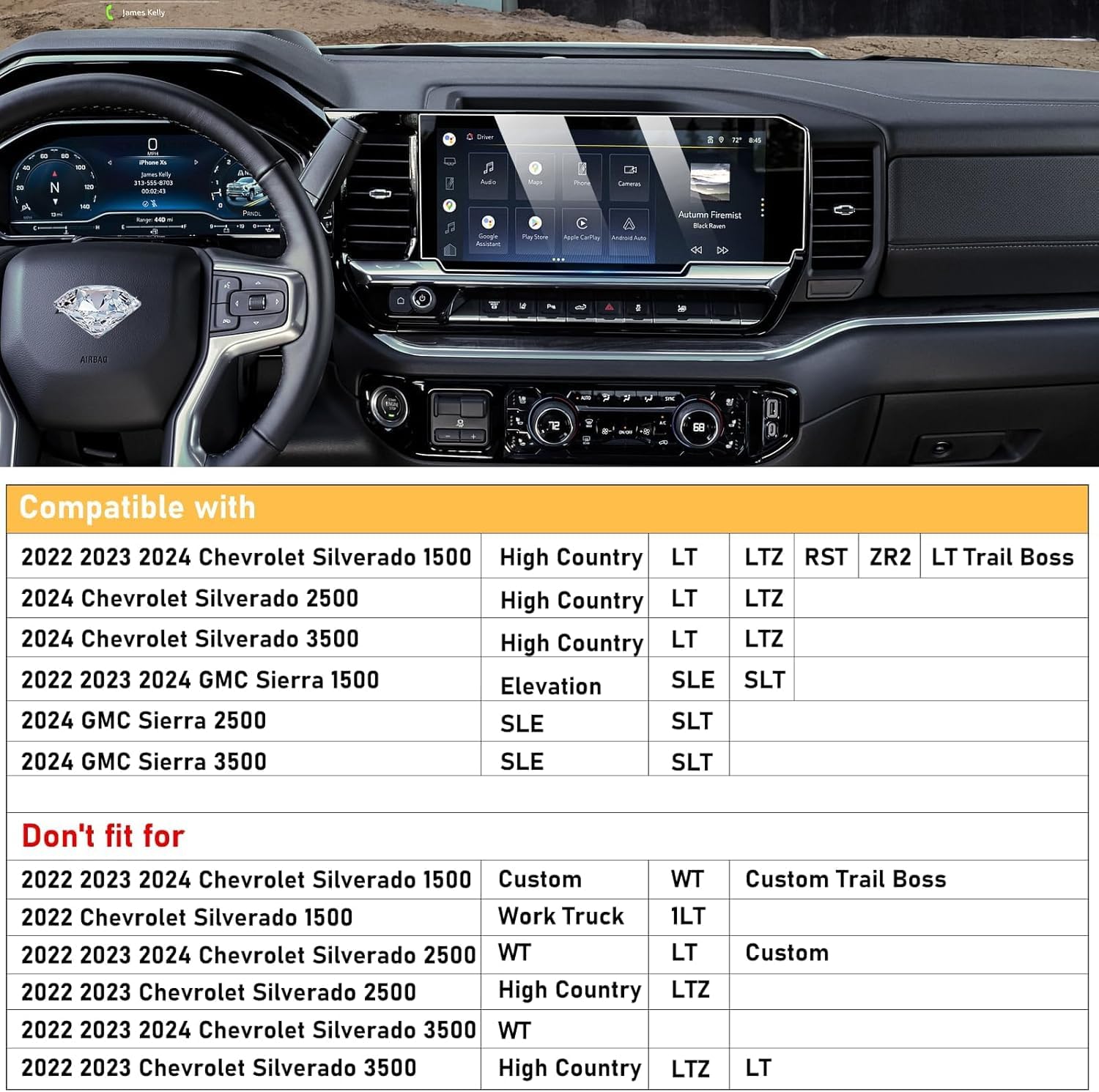 Moonlinks 2Pcs Tempered Glass Screen Protector 13.4' Compatible With 2022 2024 Chevy Silverado Gmc Sierra 1500/2500/3500 Navigation Touchscreen Protector High Definition 9H Hardness Anti Fingerprint