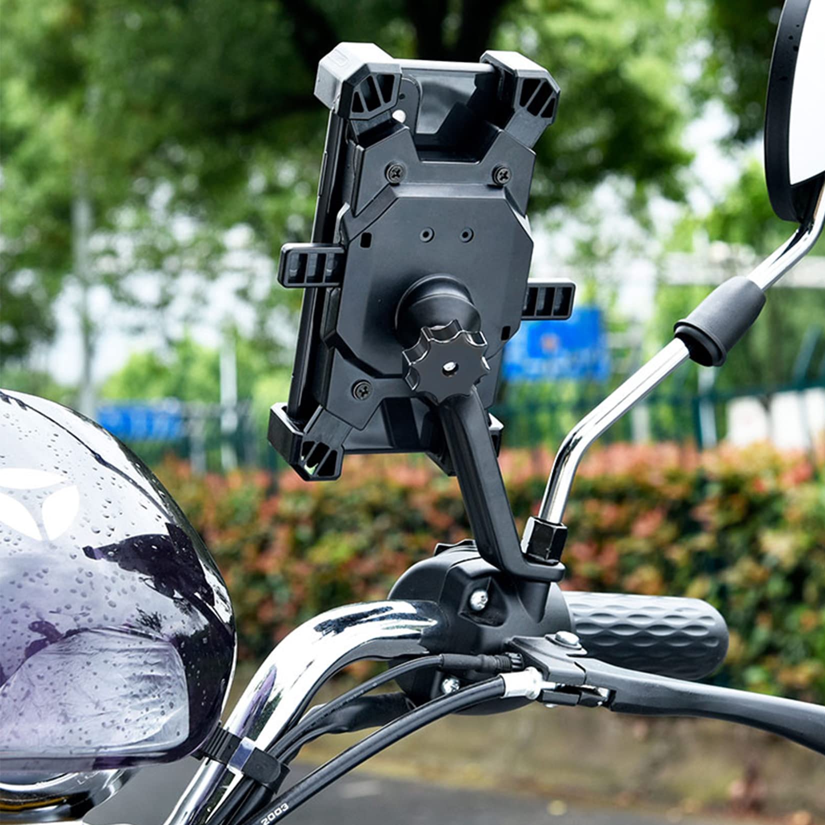 Homeet Motorcycle Phone Mount, Quick Release Motorbike Phone Holder Anti Shake Moped Scooter Rearview Mirror Holder Mount Univer