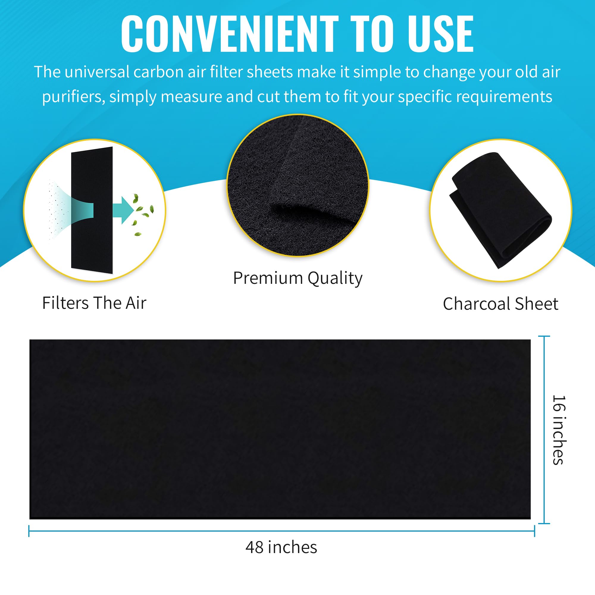 Cfs 3 Pack Cut To Fit Carbon Pad 16 X 48 Inches For Air Filters Charcoal Sheet Fits Air Purifiers Range Hoods Furnace Filters Re