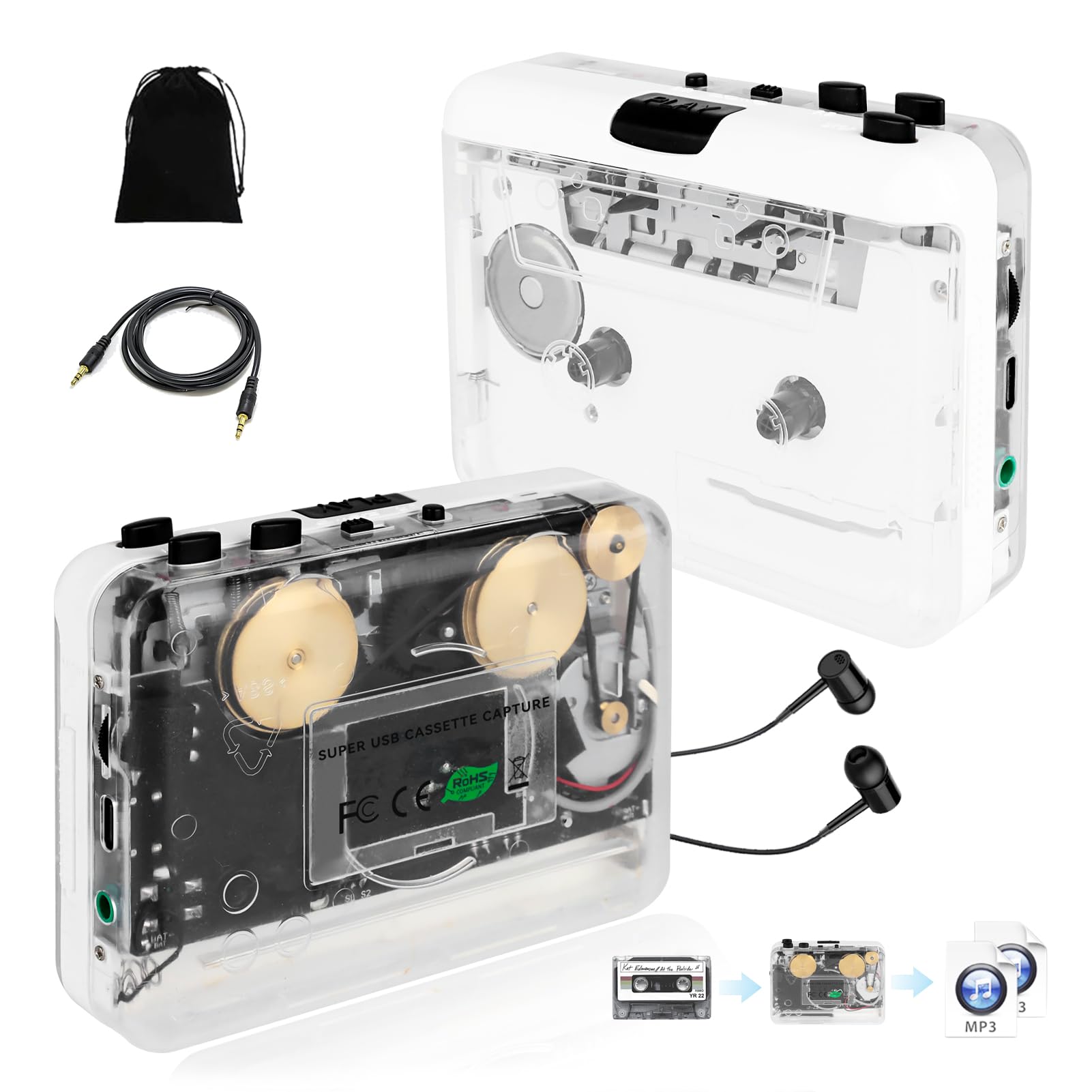 Janryzone Cassette Player Cassette To Mp3 Converter With Tape Converter Software  Auto Reverse &Clear Stereo Cassette Tape Playe