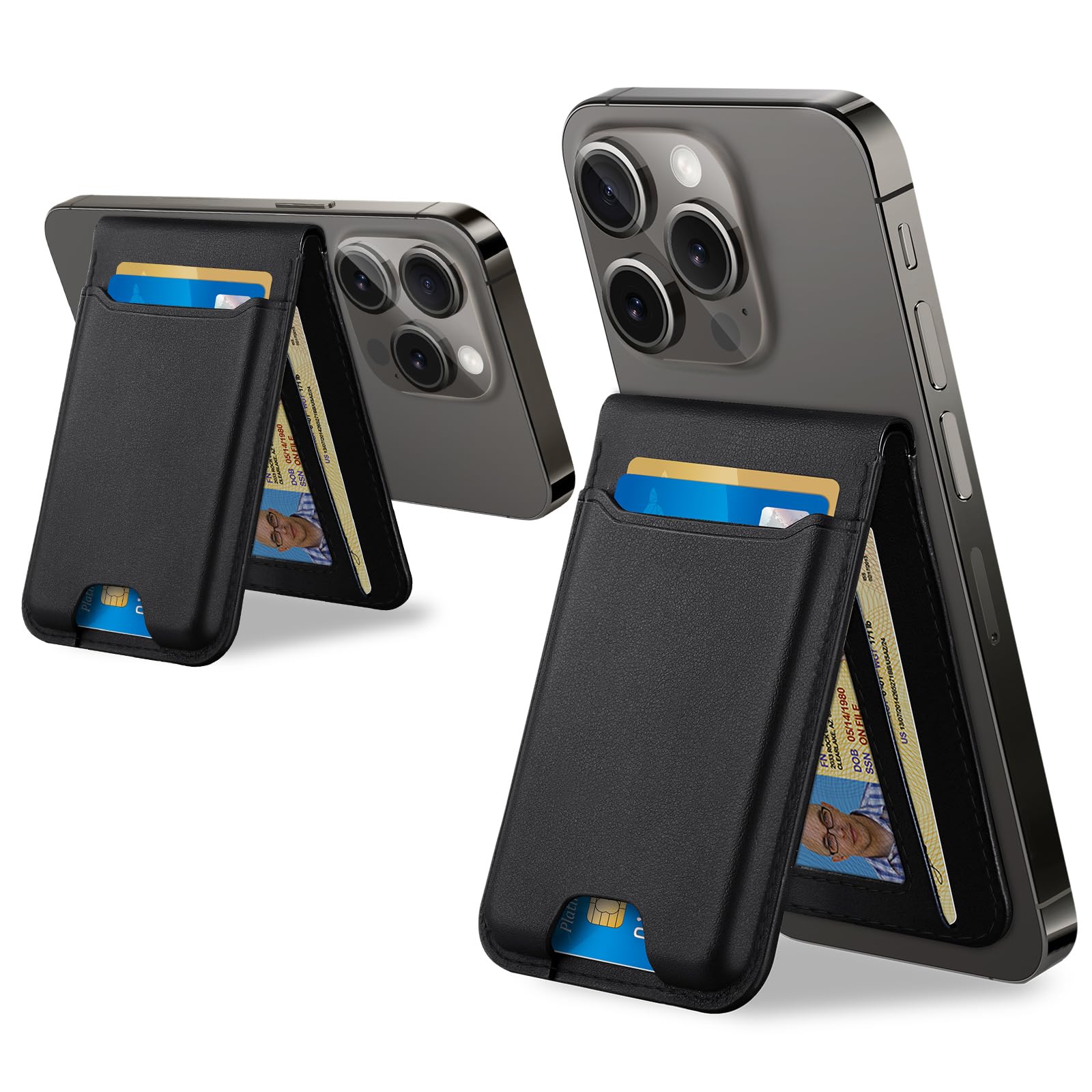 TopMade for Magsafe Wallet, Magnetic Card Holder with Adjustable Phone Stand, Open ID Window, Leather Magnetic Phone Wallet for 