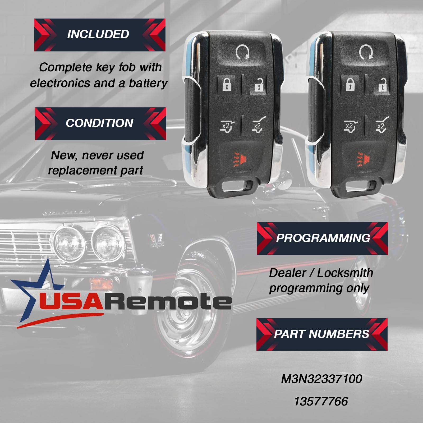 Key Fob Keyless Entry Remote Fits Chevy Tahoe Suburban/Gmc Yukon 2014 2015 2016 2017 (M3N 32337100 Chrome), Set Of 2