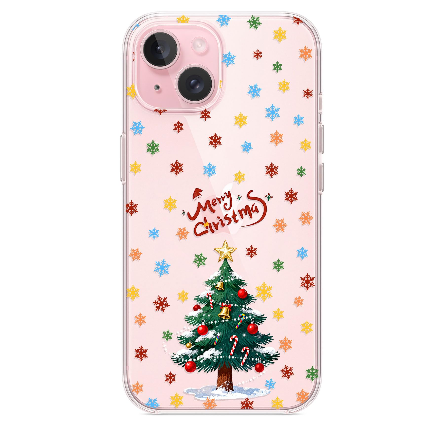 Yetagso Christmas Phone Case for iPhone 15,Clear TPU Bumper Hard PC Back Merry Christmas Pattern Phone Cover,Green Xmas Tree