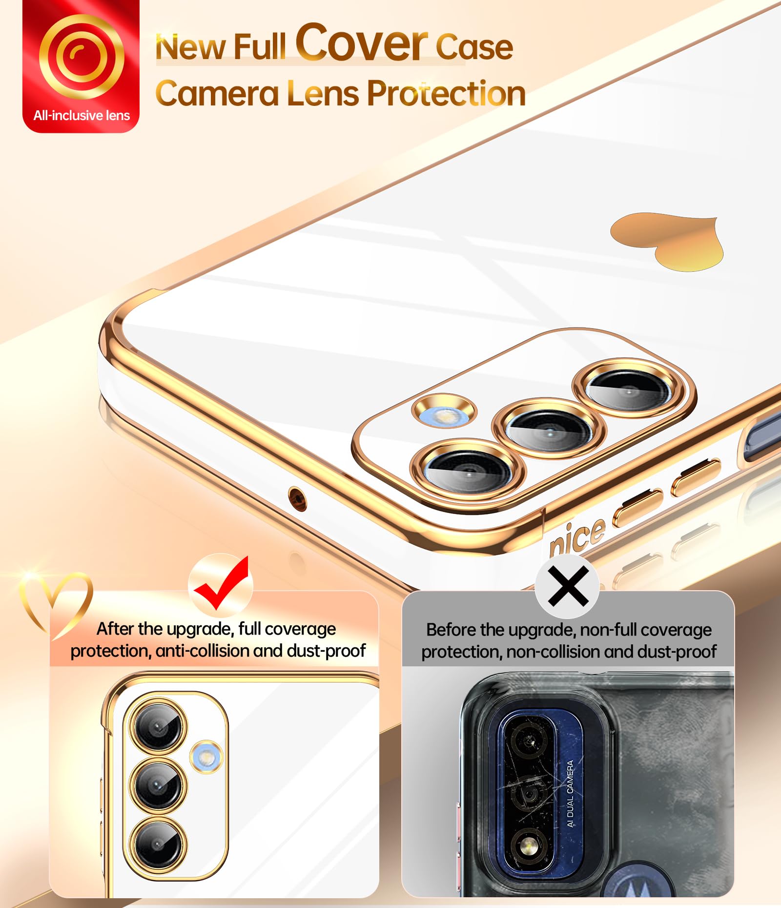 Leyi For Samsung A16 5G Case: With Tempered Glass Screen Protector [2 Pcs]+ Full Camera Lens Protection,Love Heart Plating Women
