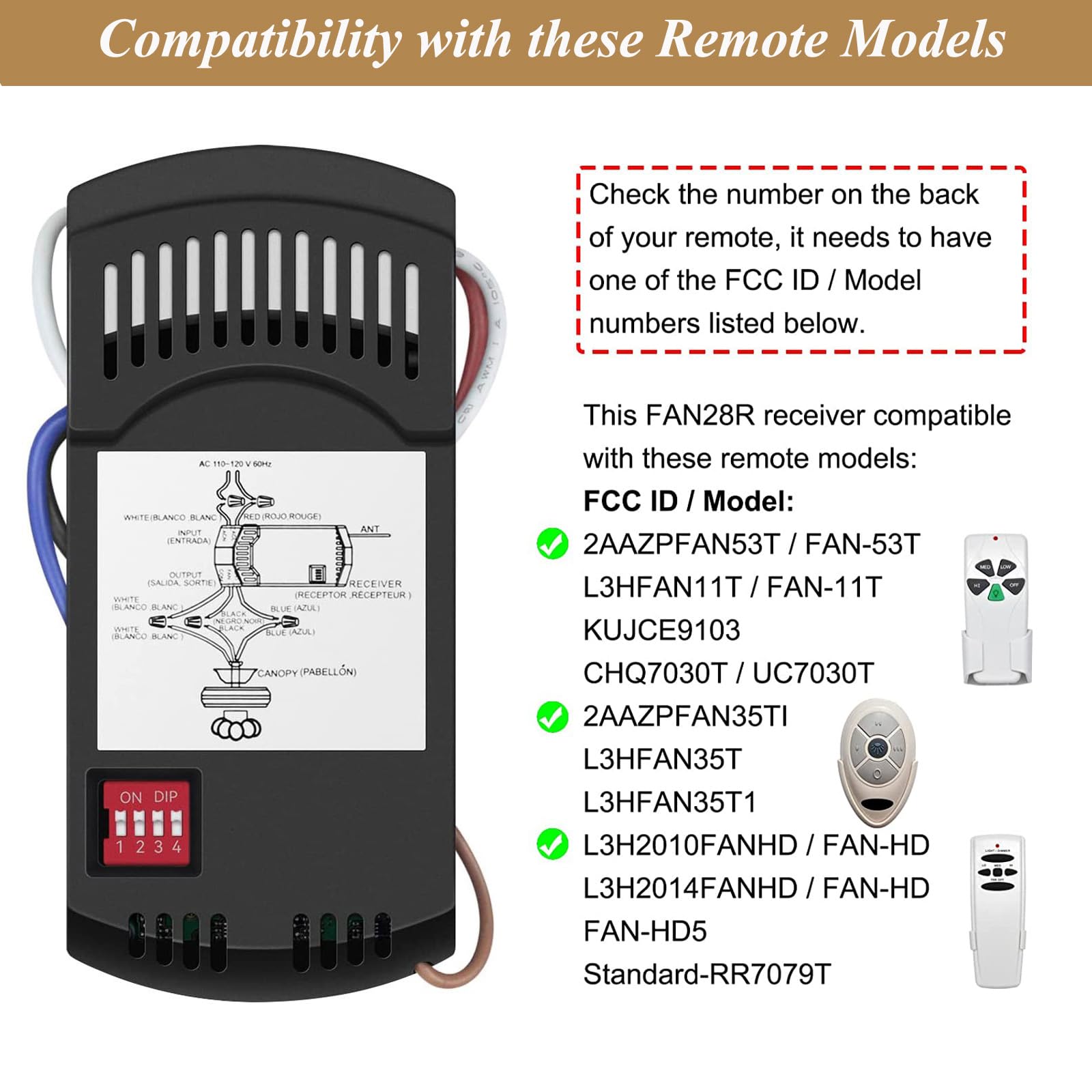 Fan28R Ceiling Fan Remote Control Receiver, Replacement For Hampton Bay Harbor Breeze Hunter, Replace Fan Hd5 Uc7078T Chq7078T /