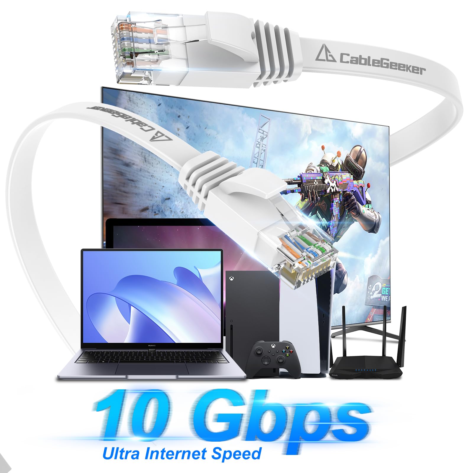 Cat 6 Ethernet Cable 15Ft (At A Cat5E Price But Higher Bandwidth) Flat 10Gbps Internet Network Cable - Cat6 Ethernet Patch Cable