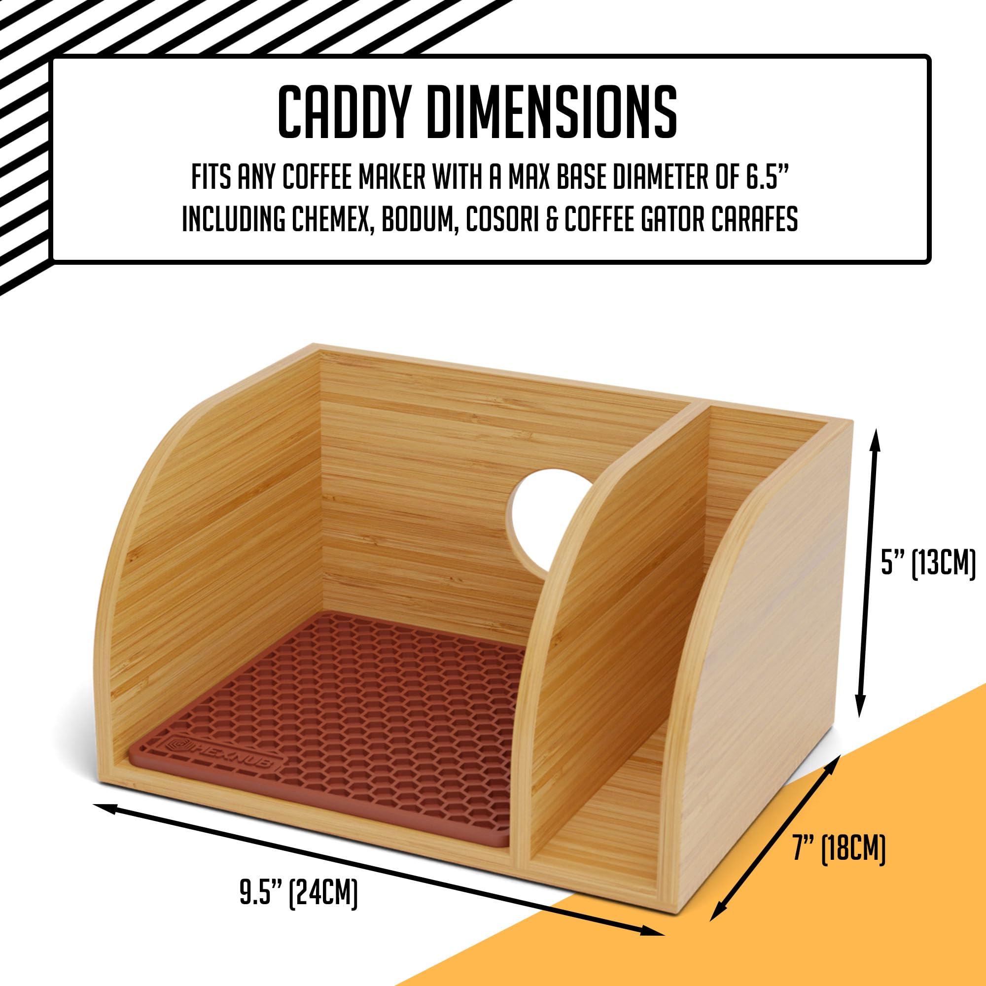 Hexnub   Caddy For Pour Over Coffee Maker, Bamboo Stand Fits Chemex, Bodum, Cosori Coffee Carafes, Heatproof Mat, Filter Holder
