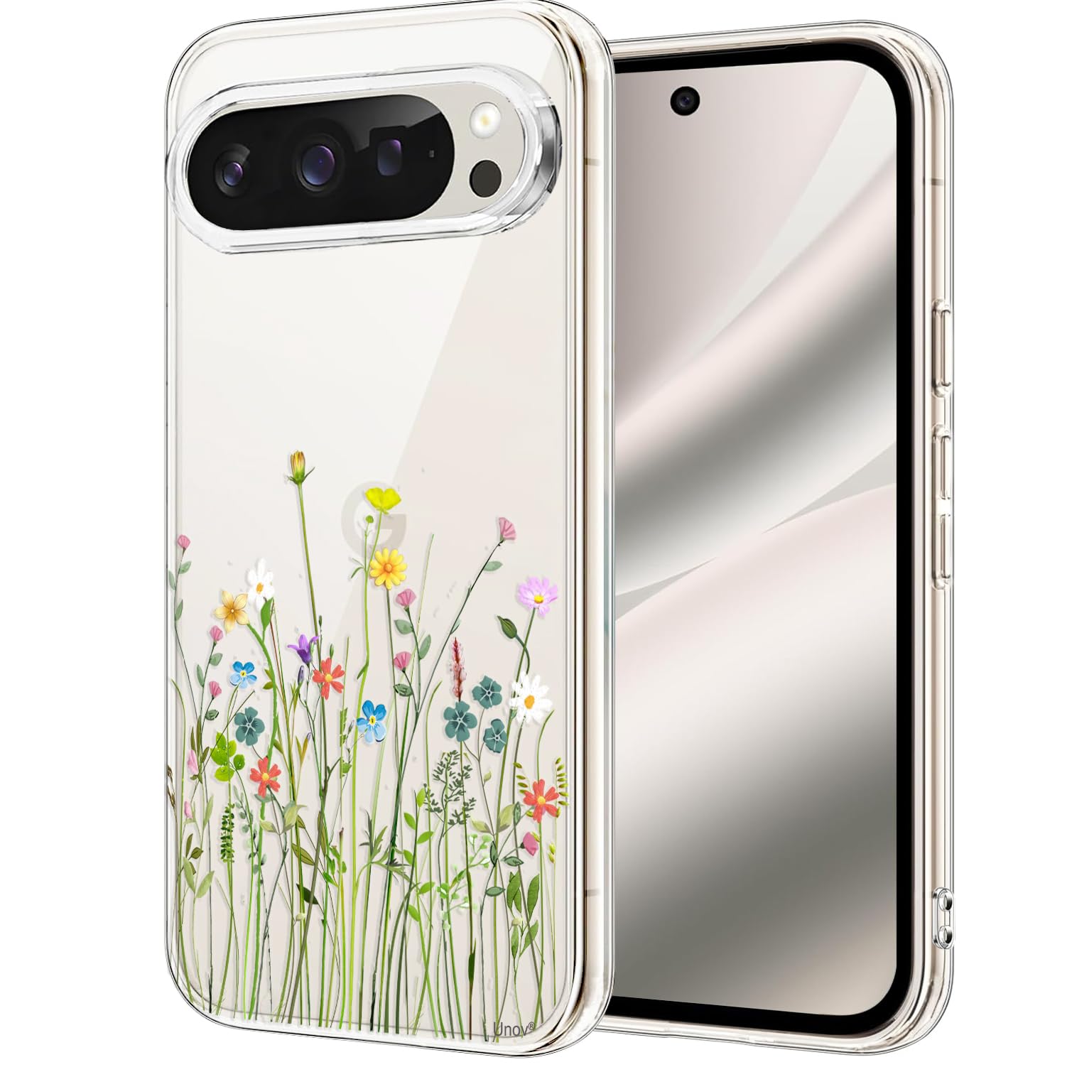 Unov for Pixel 10 Case Pixel 10 Pro Case, Clear with Design, Slim Fit Good Grip, Embossed Phone Case, Shockproof Protective Cove